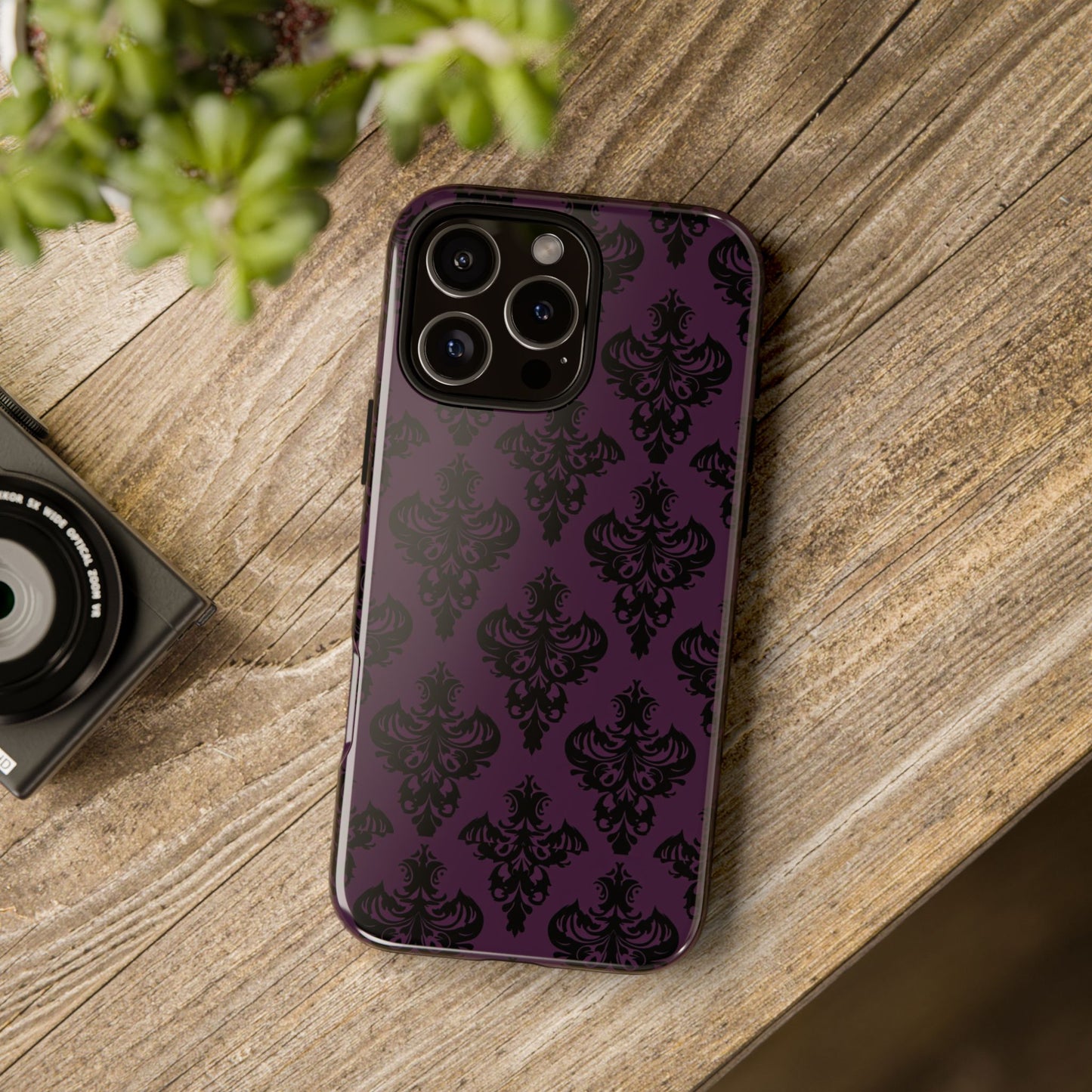 Purple and Black Victorian Damask Pattern Tough Cases