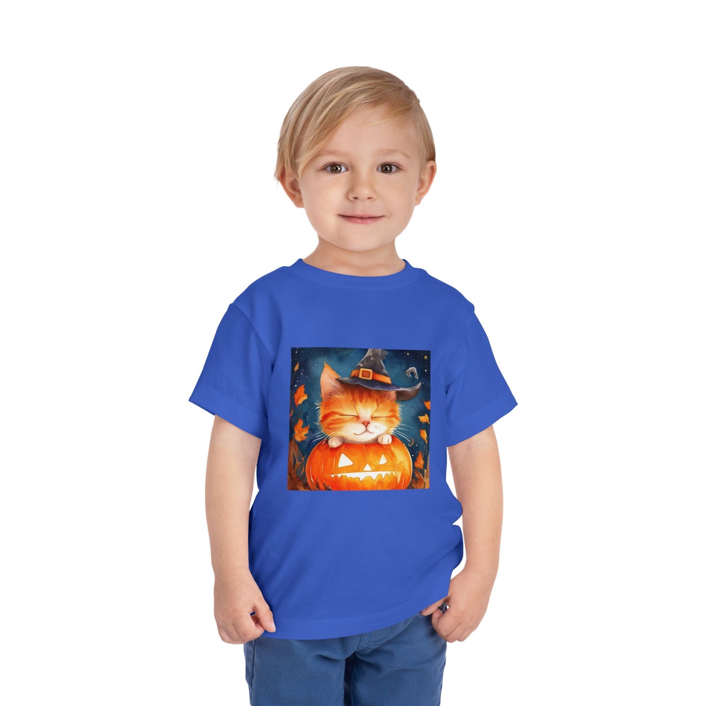 Cute Orange Cat on a Pumpkin Toddler Short Sleeve Tee