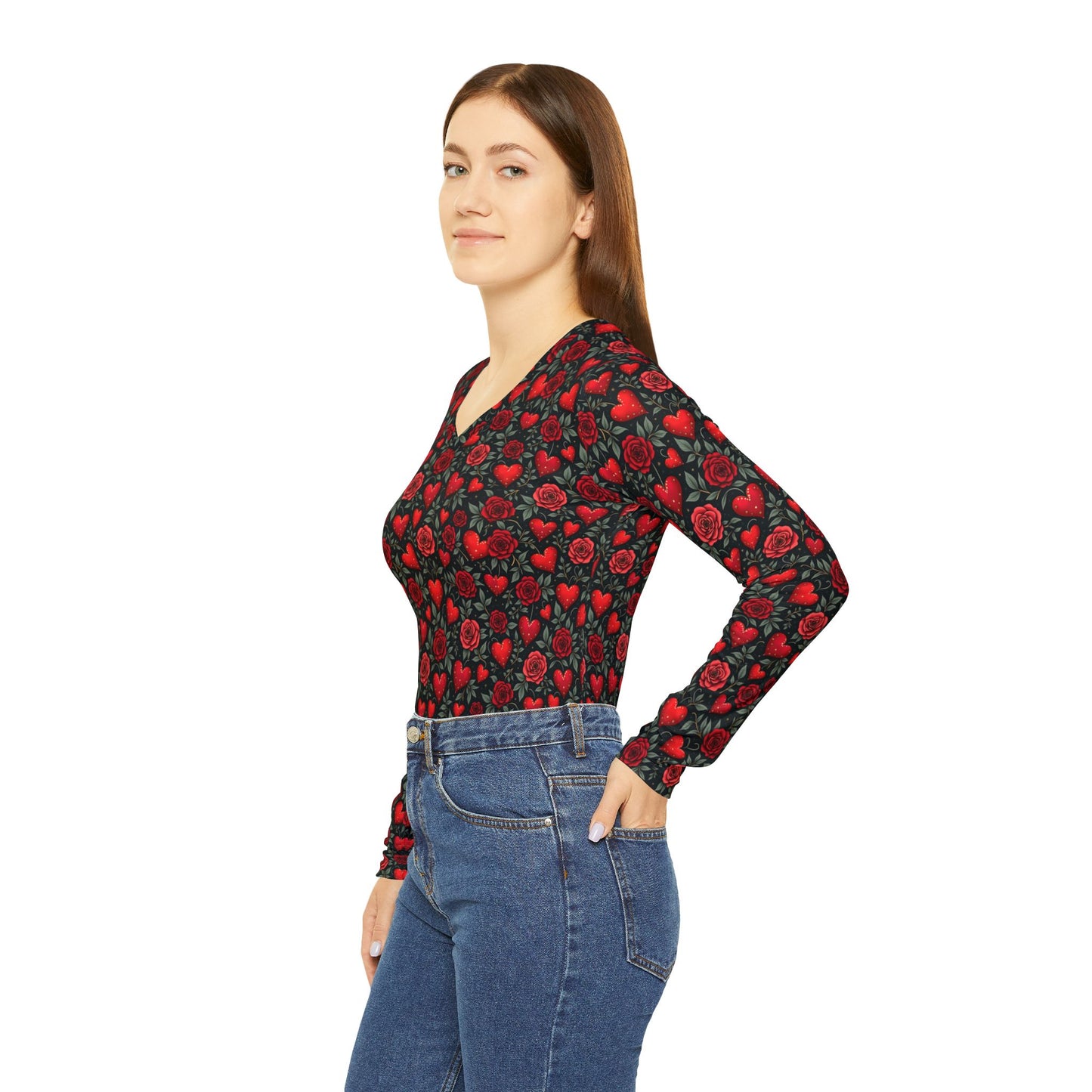 Bright Roses Women's Long Sleeve V-neck Shirt (AOP)