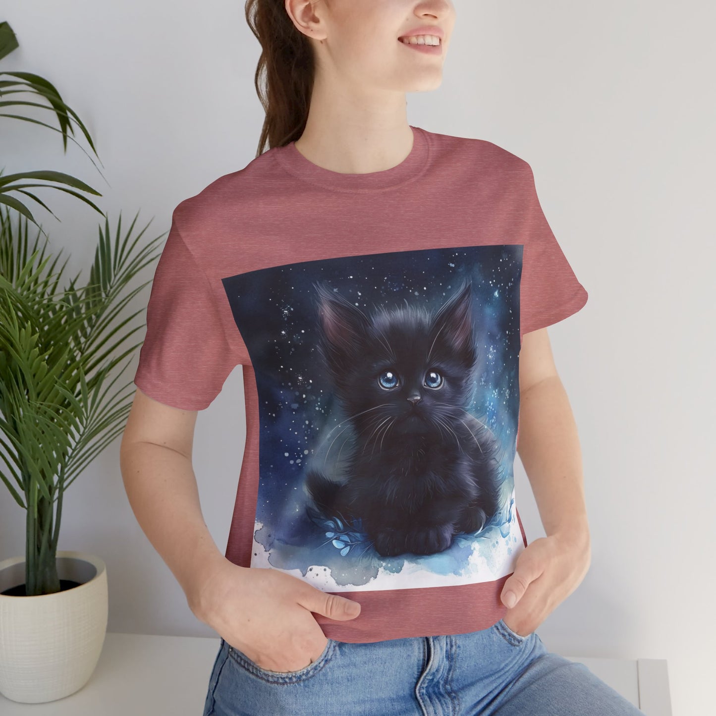 Starry Sky Black Kitten Unisex Jersey Short Sleeve Tee