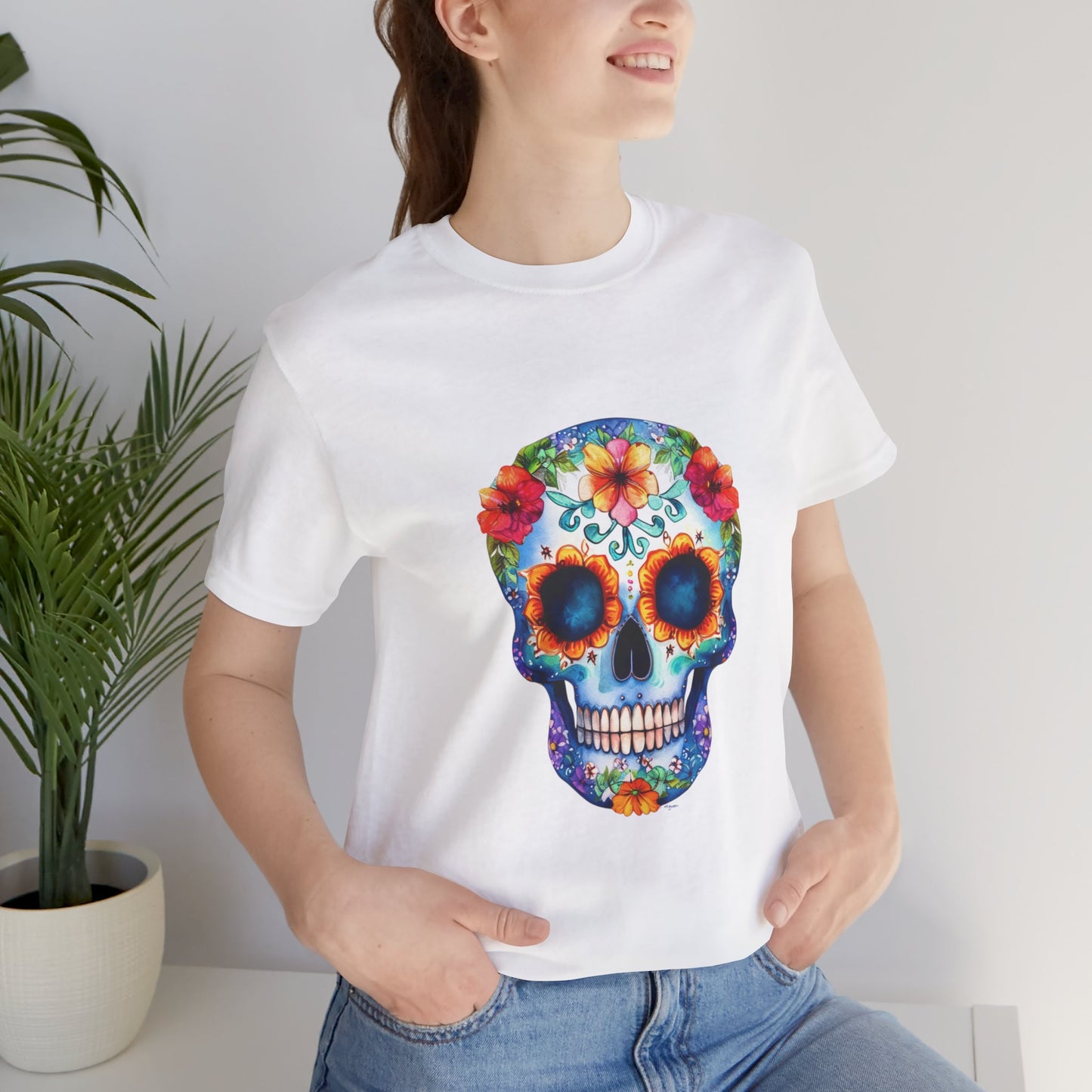 Blue Sugar Skull Unisex Jersey Short Sleeve Tee