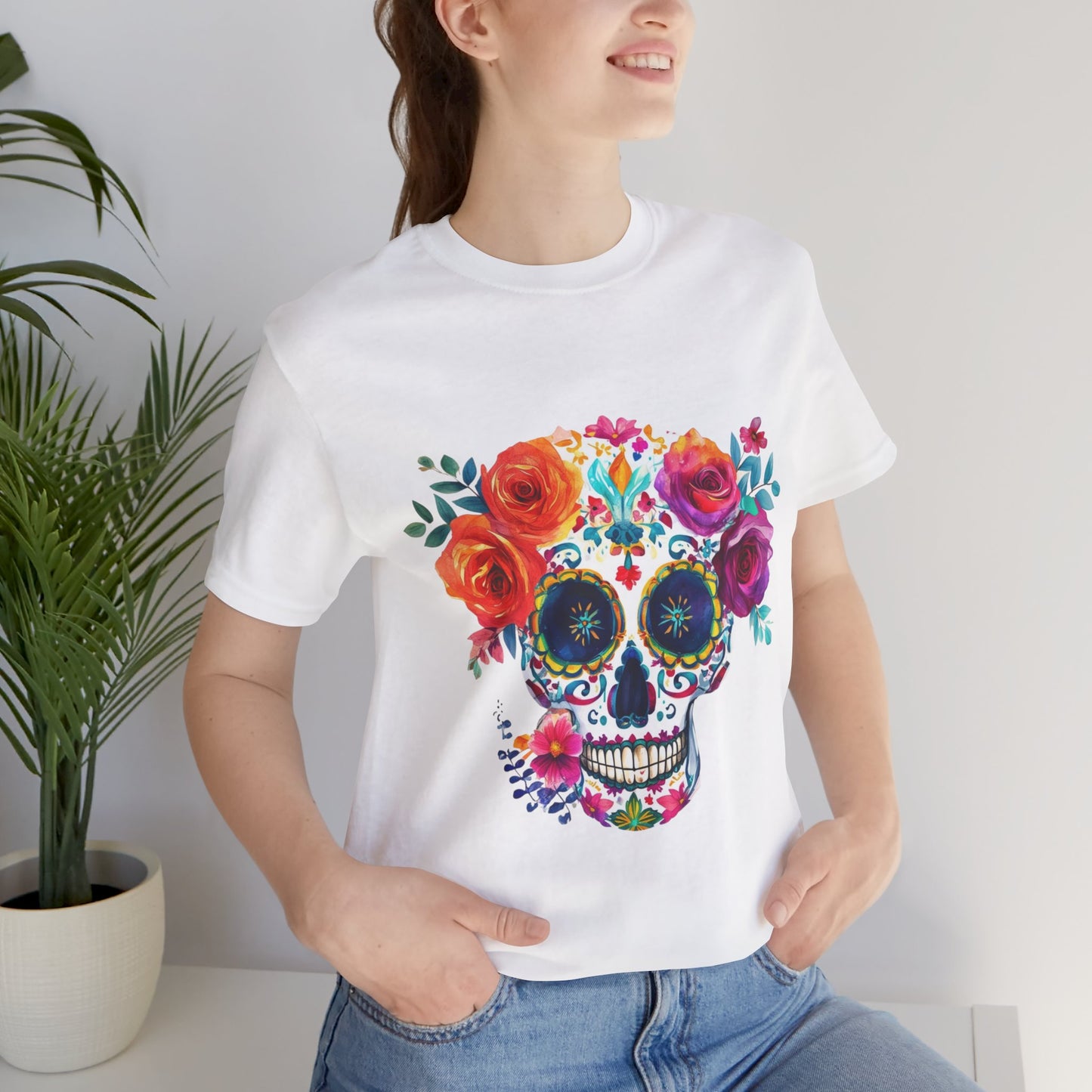 Day of the Dead Bright Sugar Skull Unisex Jersey Short Sleeve Tee