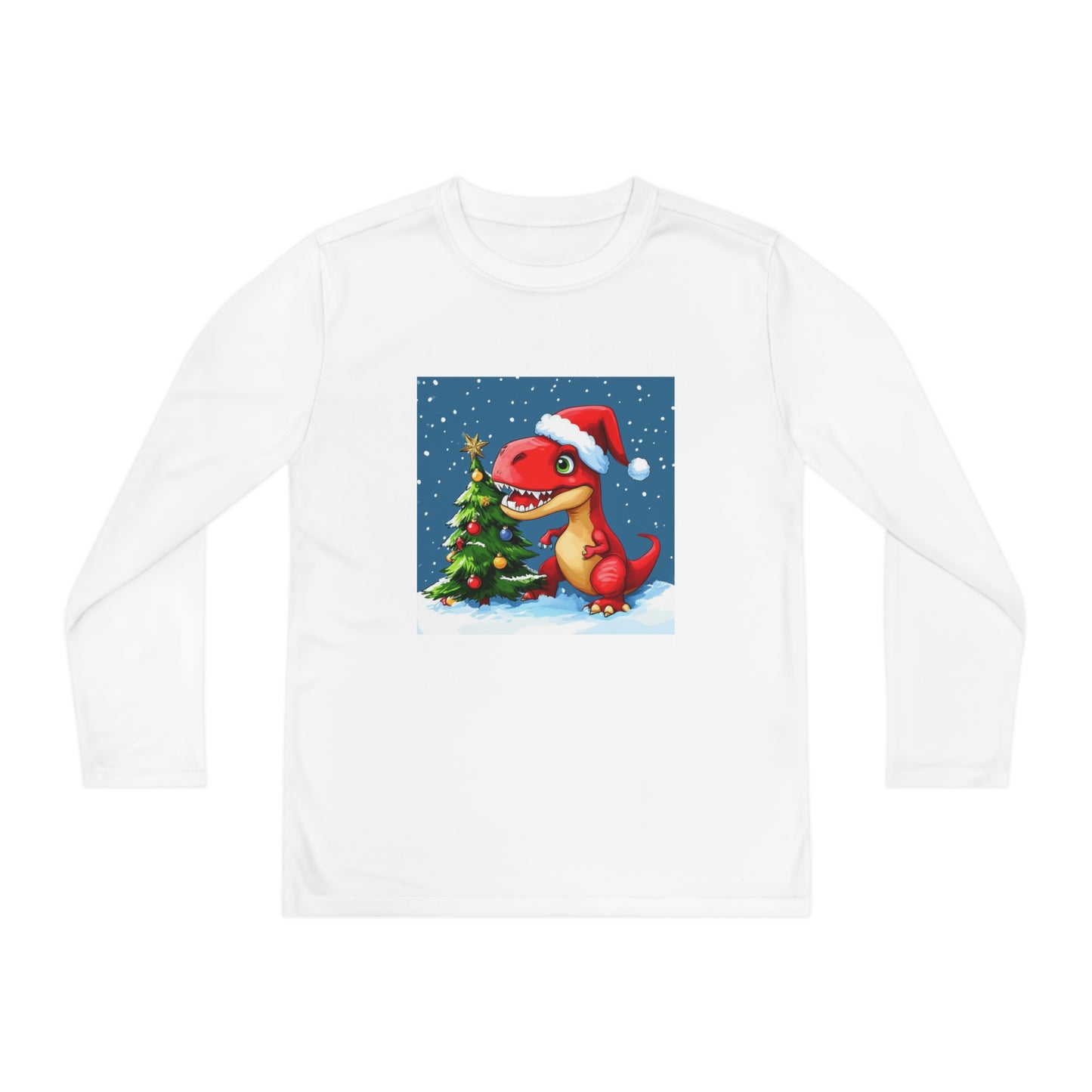 Red T-Rex Christmas Youth Long Sleeve Competitor Tee