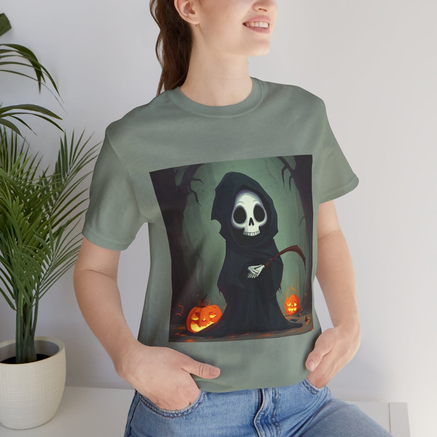 Spooky Forest Grim Reaper Unisex Jersey Short Sleeve Tee