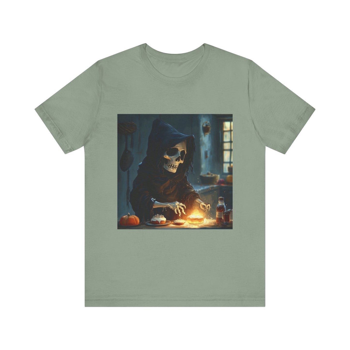 Grim Reaper Baking Sweet Rolls Unisex Jersey Short Sleeve Tee