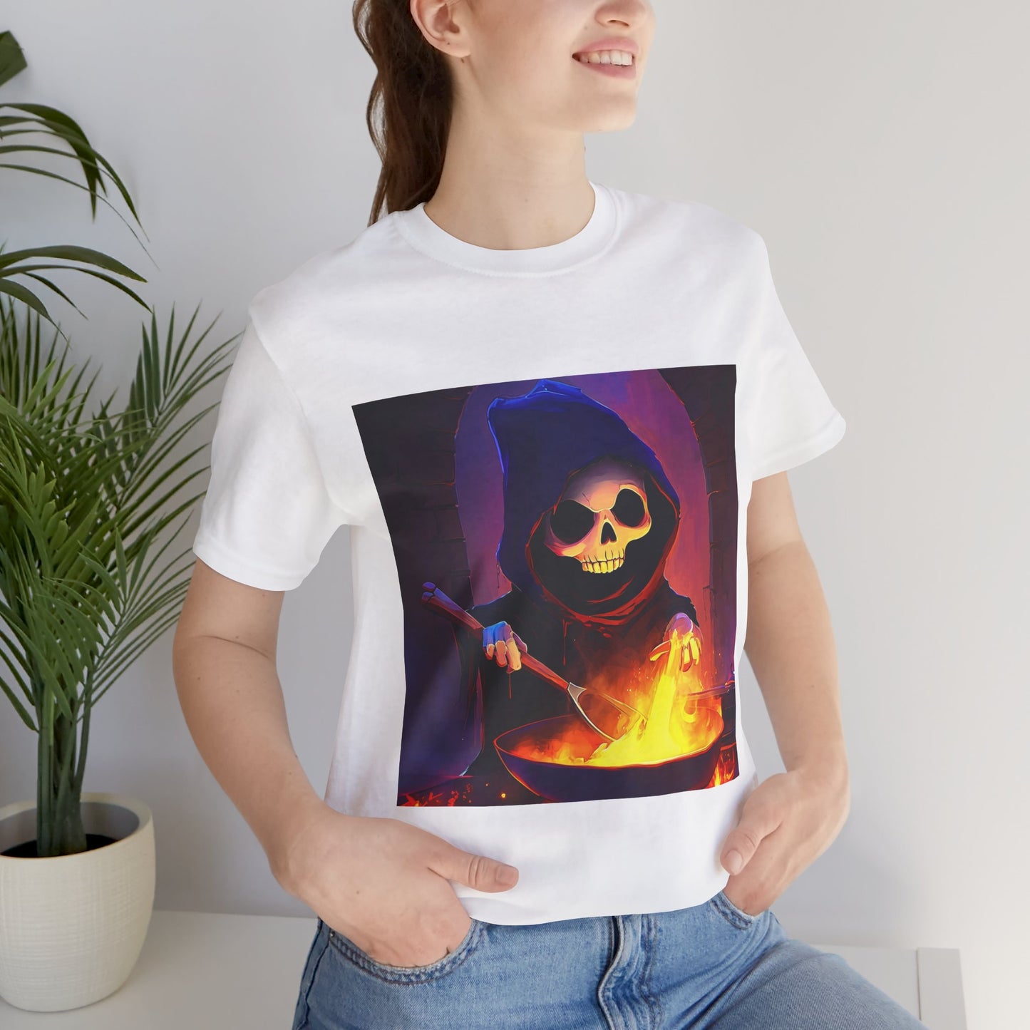 Happy Grim Reaper Cooking Unisex Jersey Short Sleeve Tee