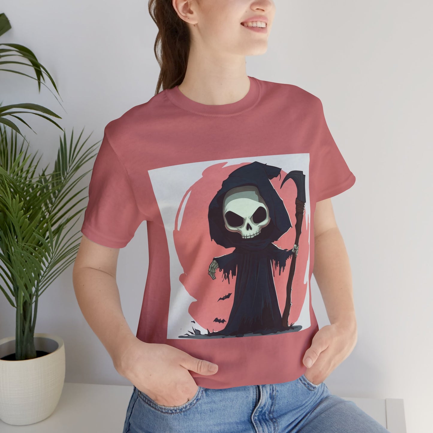 Cute Pink Grim Reaper Unisex Jersey Short Sleeve Tee