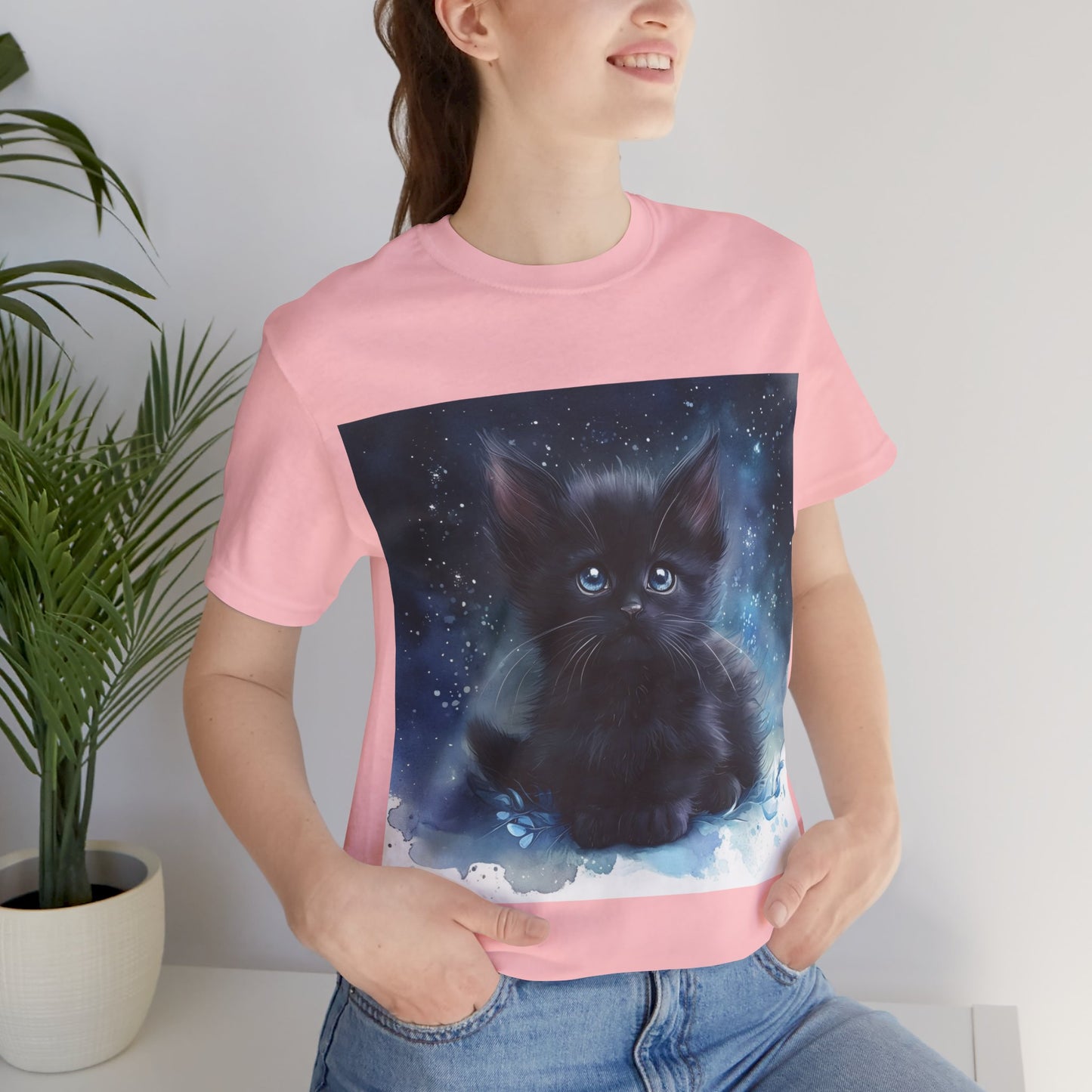 Starry Sky Black Kitten Unisex Jersey Short Sleeve Tee