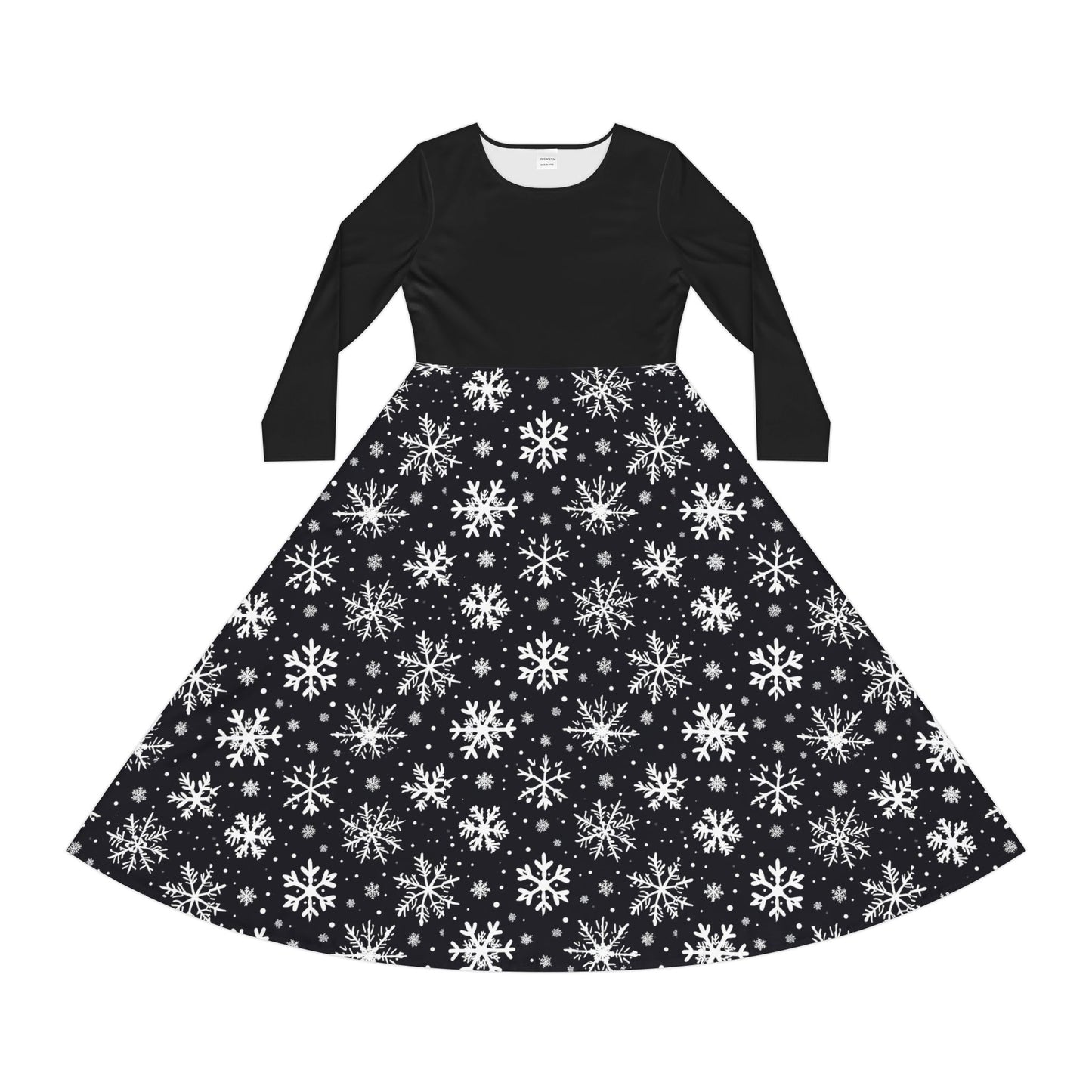 Midnight Snowflake Pattern Women's Long Sleeve Dance Dress (AOP)