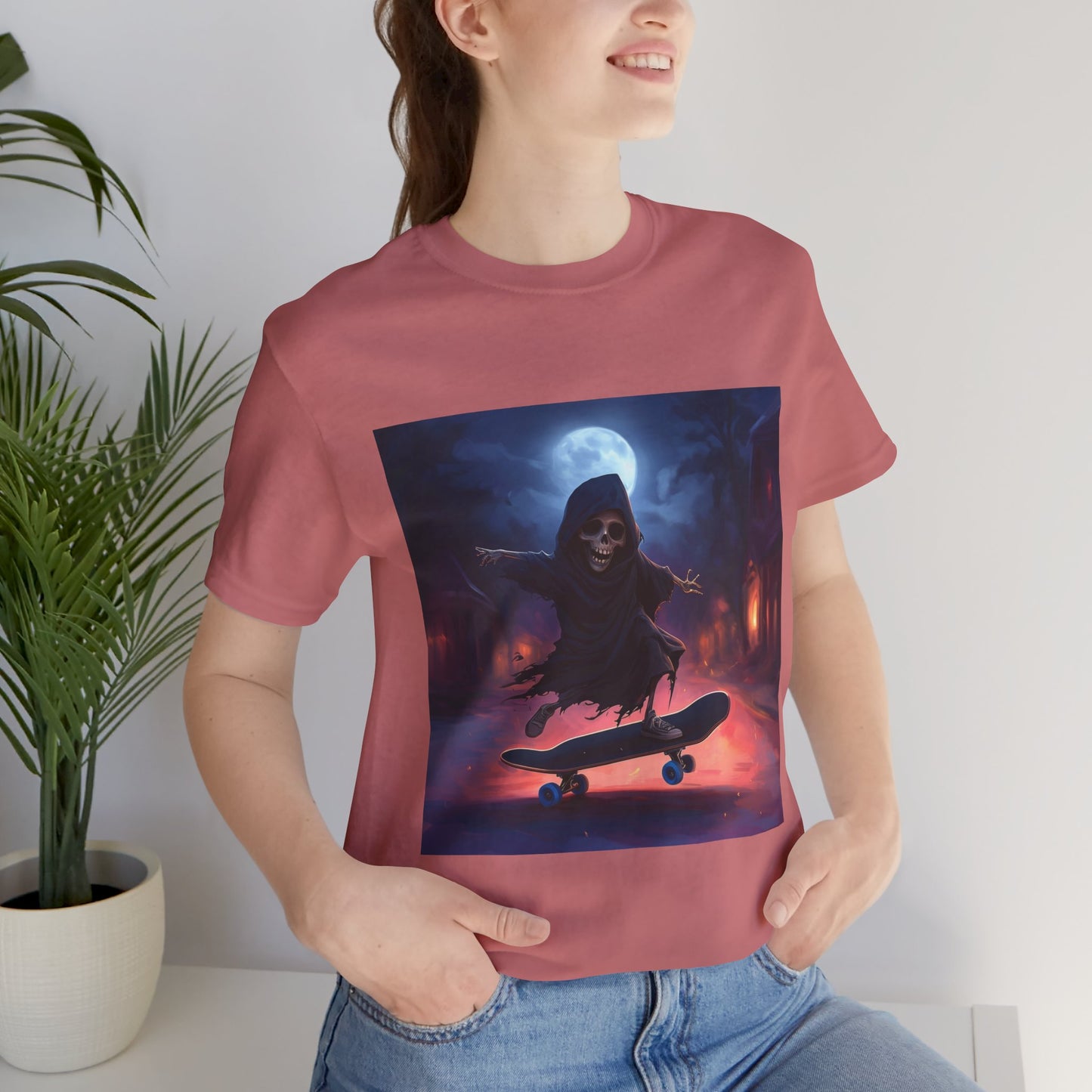 Cute Grim Reaper Skater Unisex Jersey Short Sleeve Tee