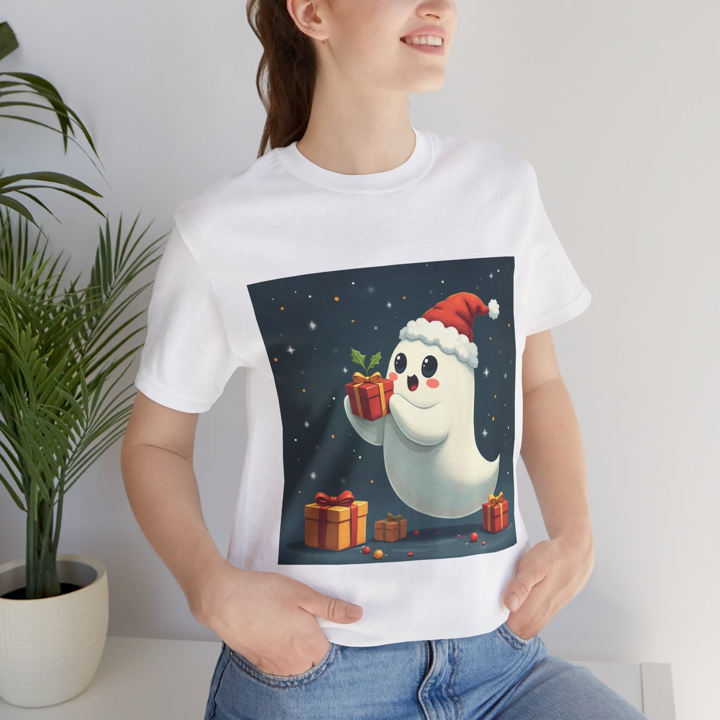 Cute Cartoon Present Ghost Unisex Jersey T-Shirt