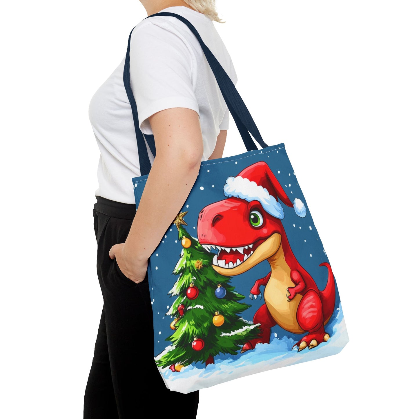 Cute Red Dino Holiday Tote Bag (AOP)