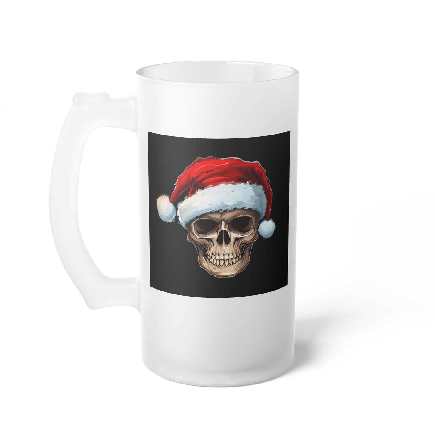 Santa Hat Skull Frosted Glass Beer Mug