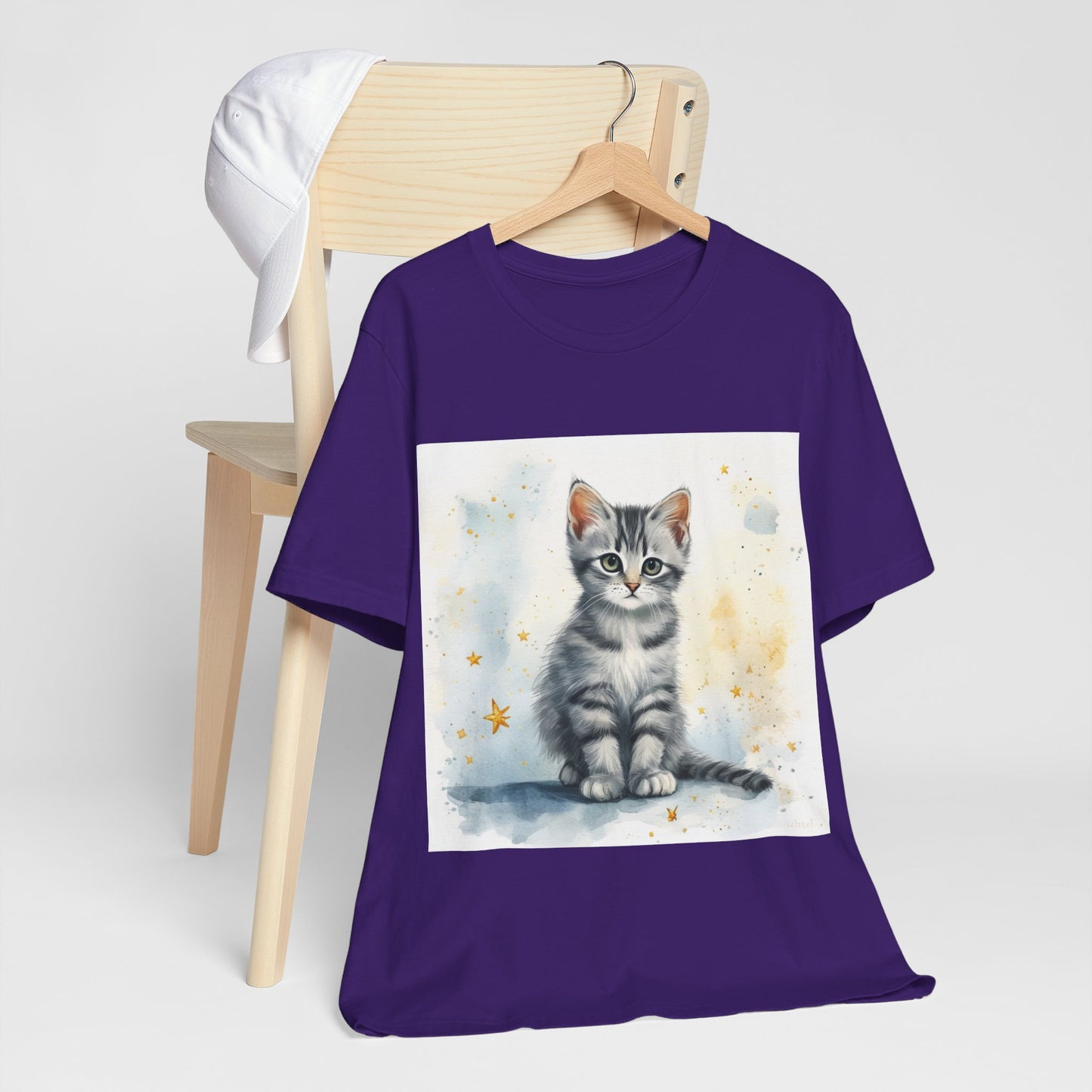 Watercolor Gray Striped Kitten Unisex Jersey Short Sleeve Tee