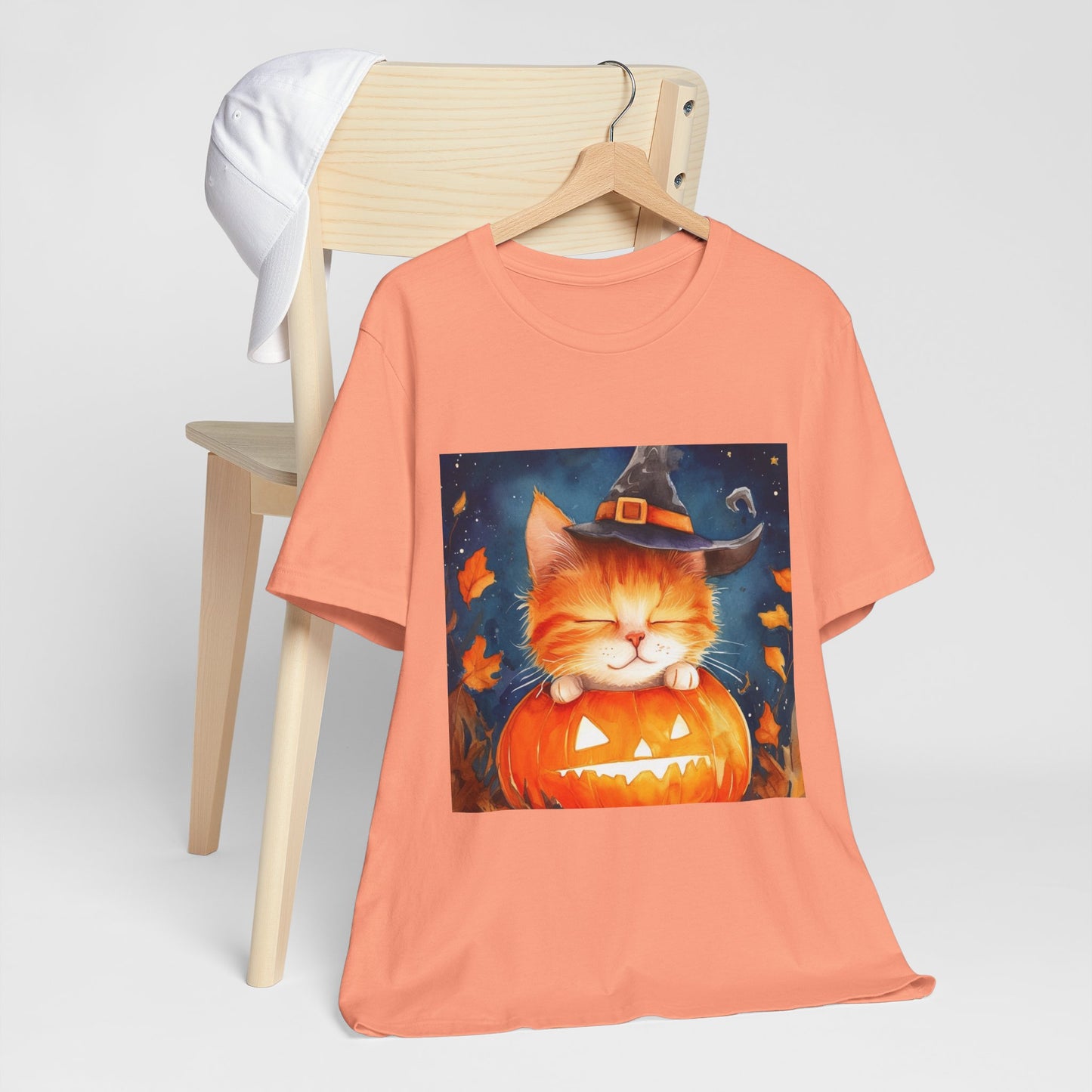 Cute Orange Cat on a pumpkin Unisex Jersey Short Sleeve Tee