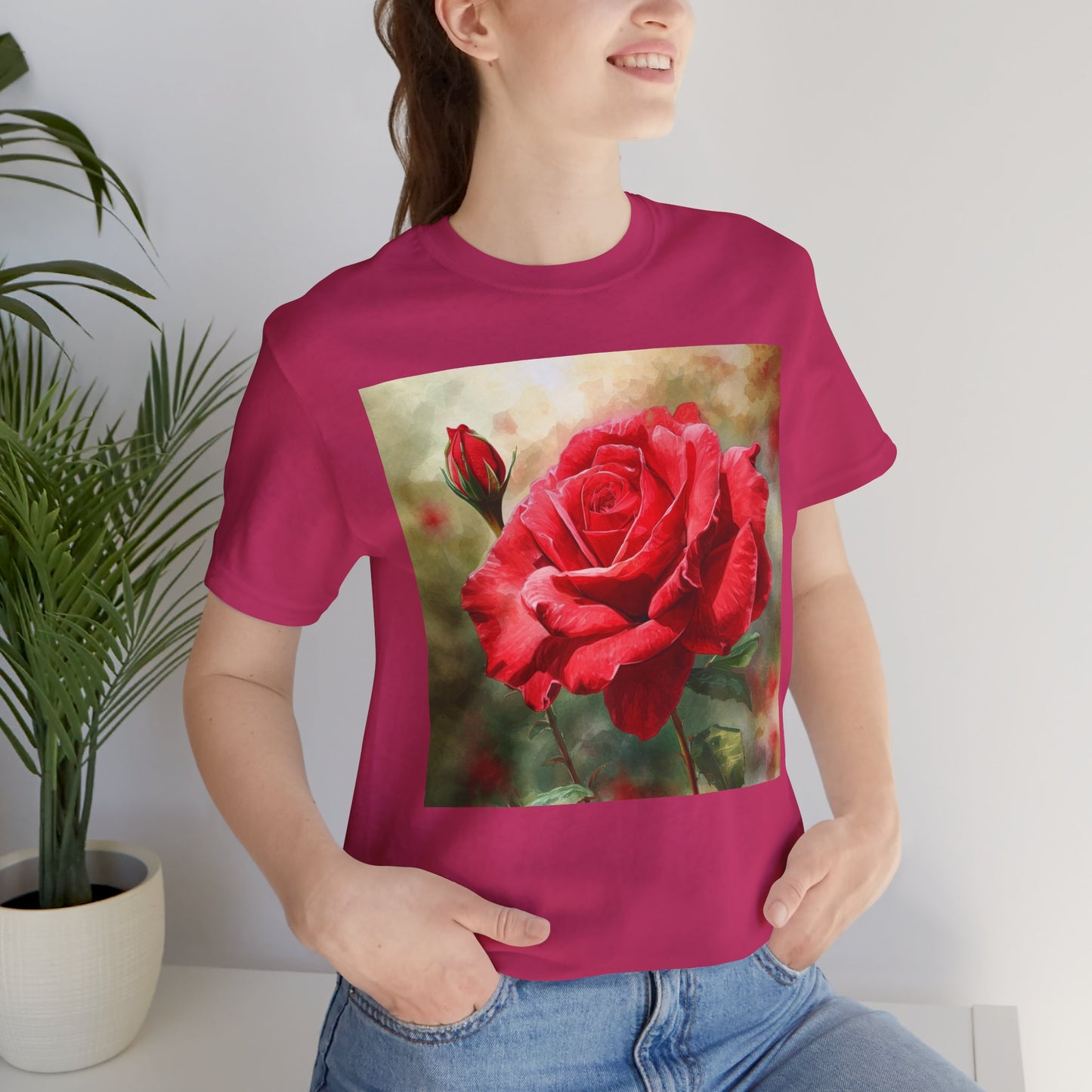 Elegant Rose Short Sleeve Tee - Perfect for Nature Lovers & Everyday Comfort
