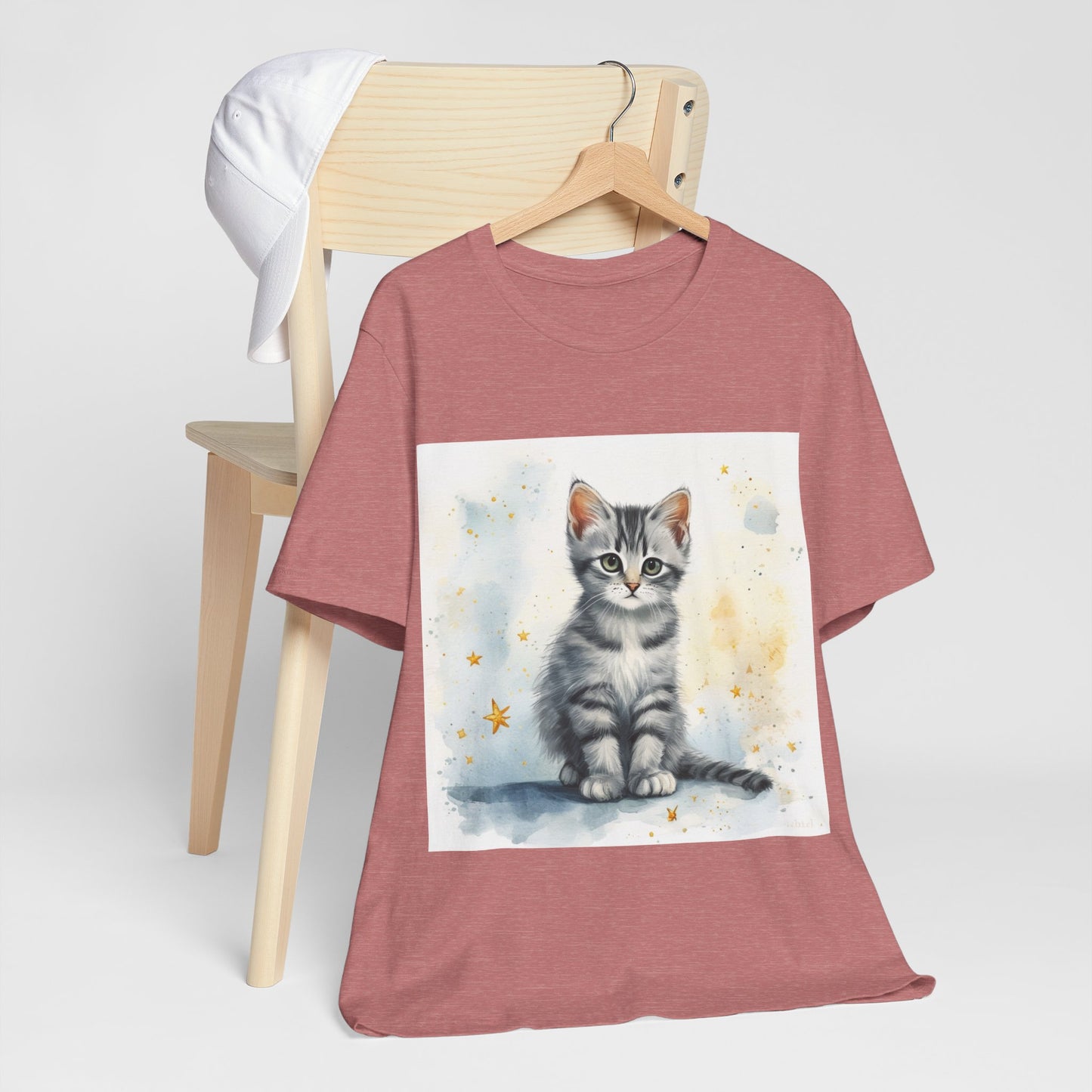 Watercolor Gray Striped Kitten Unisex Jersey Short Sleeve Tee