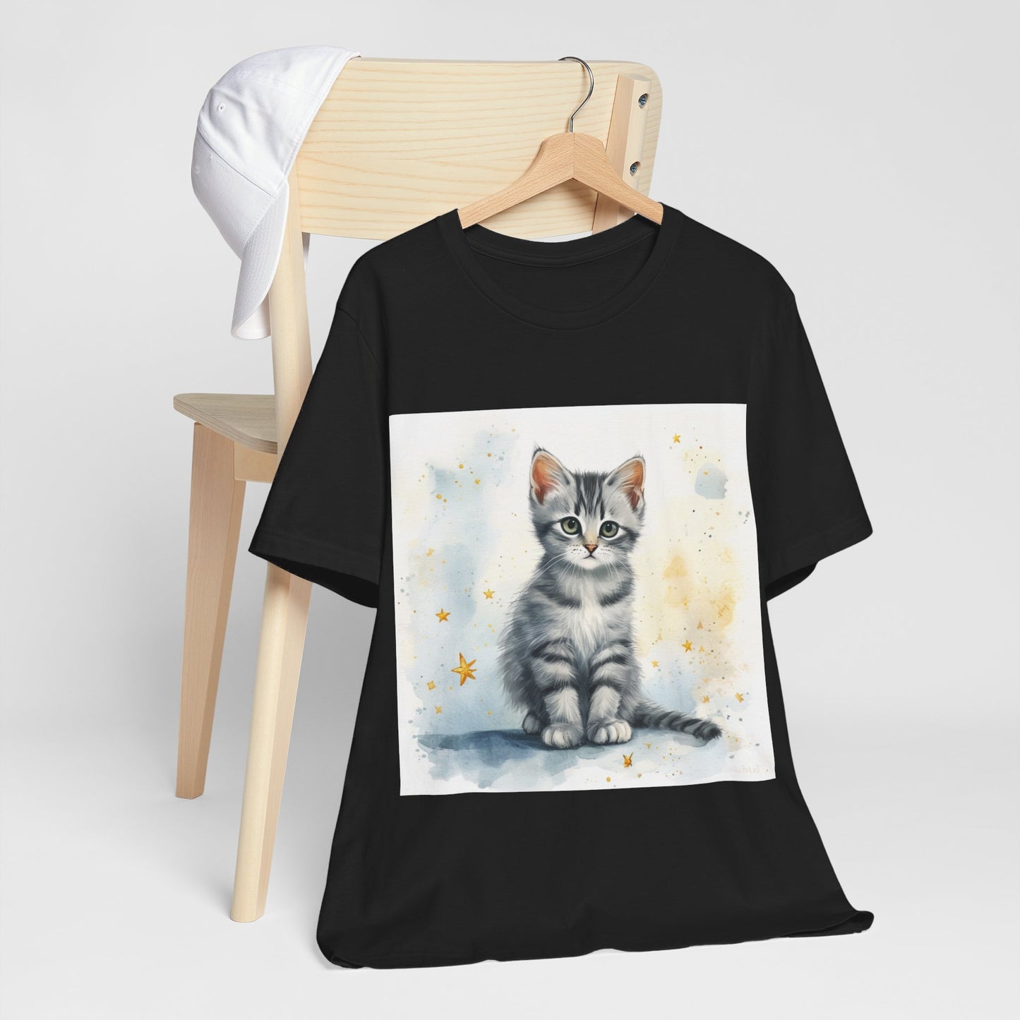 Watercolor Gray Striped Kitten Unisex Jersey Short Sleeve Tee