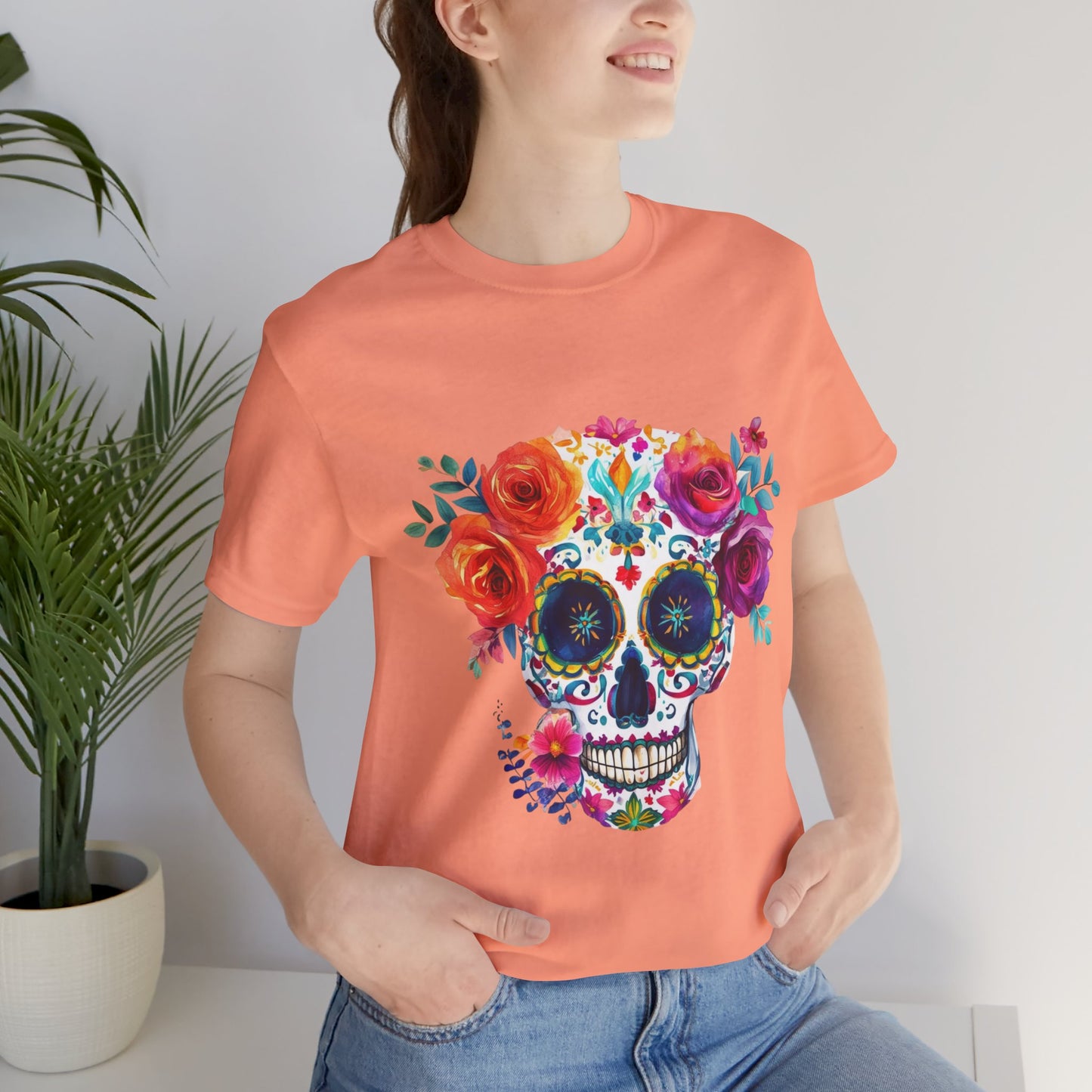 Day of the Dead Bright Sugar Skull Unisex Jersey Short Sleeve Tee