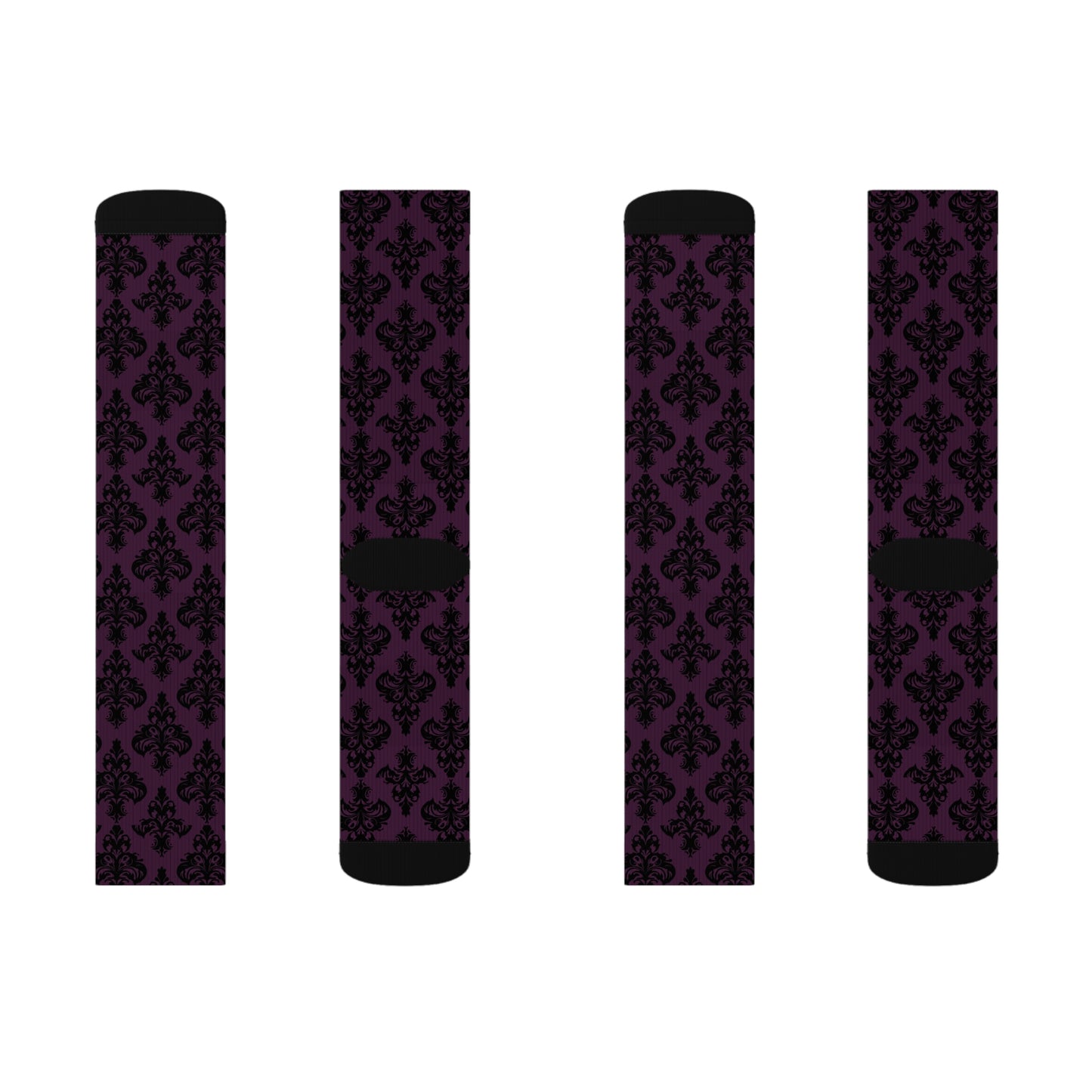 Purple and Black Victorian Damask Pattern Sublimation Socks