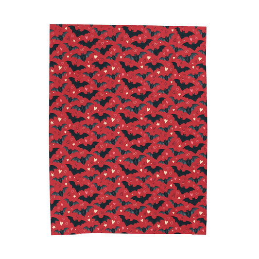 Velveteen Blanket - Gothic Style Cozy Blanket with Bats and Hearts