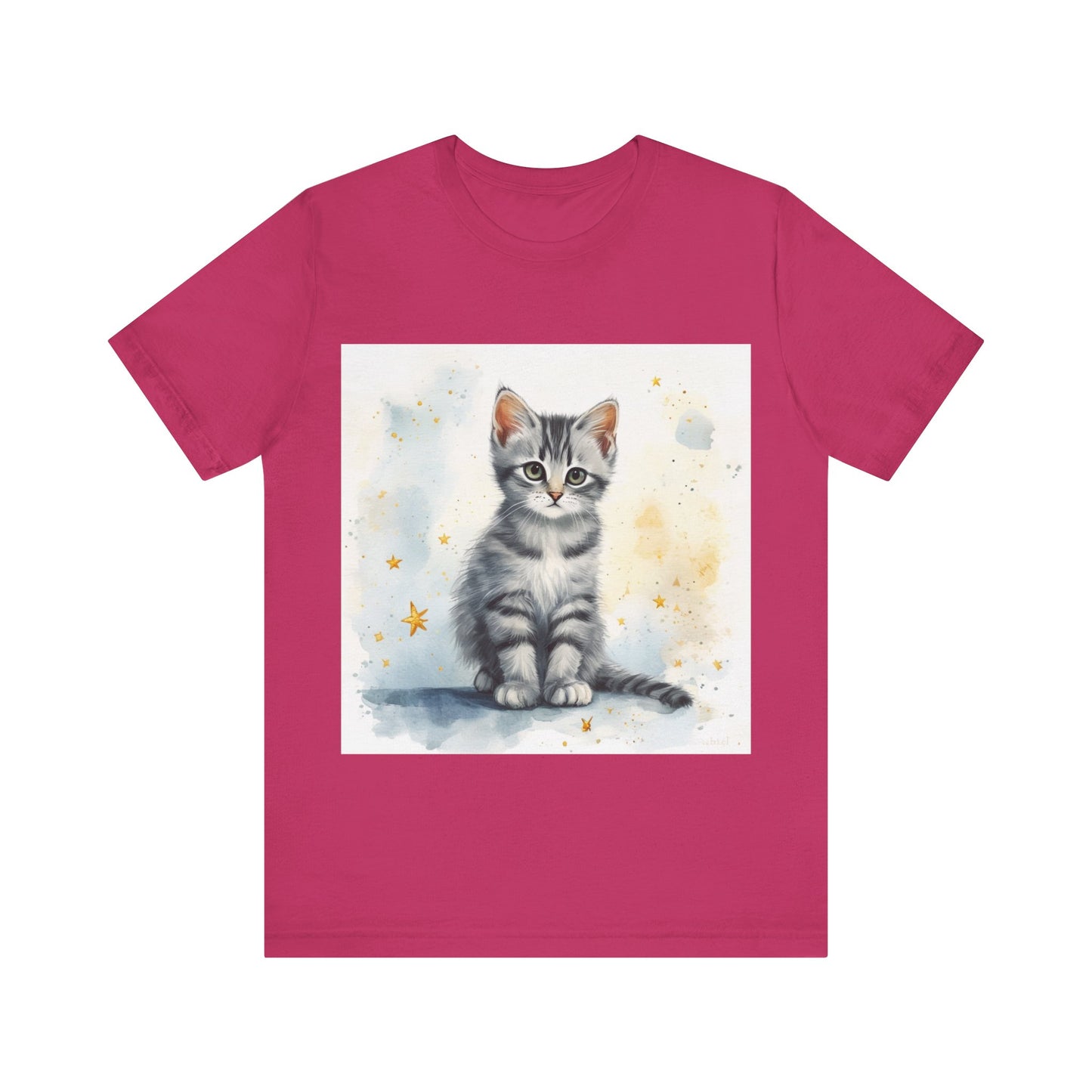 Watercolor Gray Striped Kitten Unisex Jersey Short Sleeve Tee