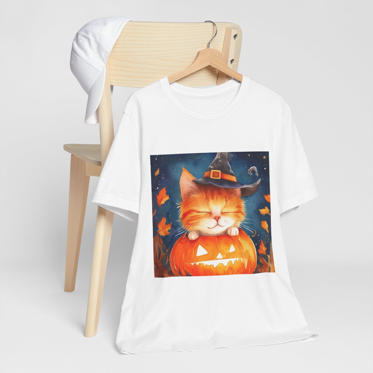 Cute Orange Cat on a pumpkin Unisex Jersey Short Sleeve Tee