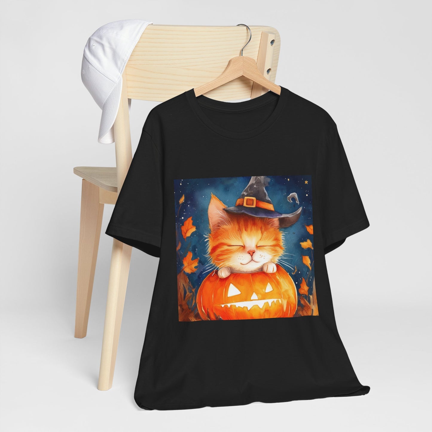 Cute Orange Cat on a pumpkin Unisex Jersey Short Sleeve Tee