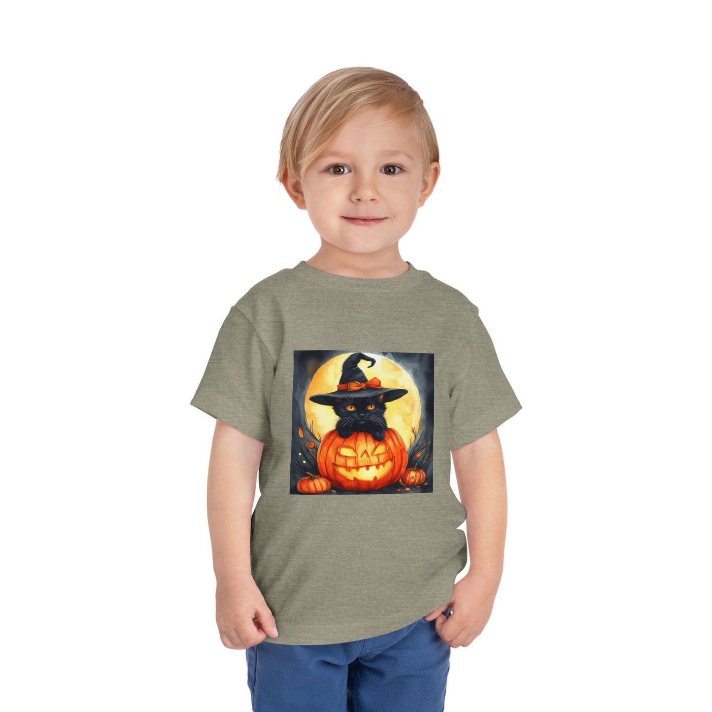 Cat In a Jack O' Lantern Toddler Short Sleeve Tee