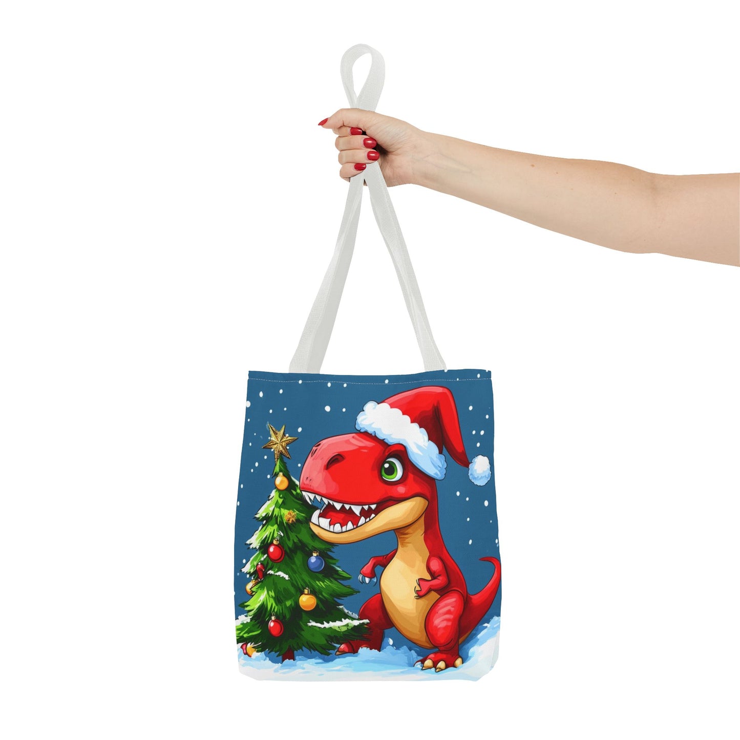 Cute Red Dino Holiday Tote Bag (AOP)