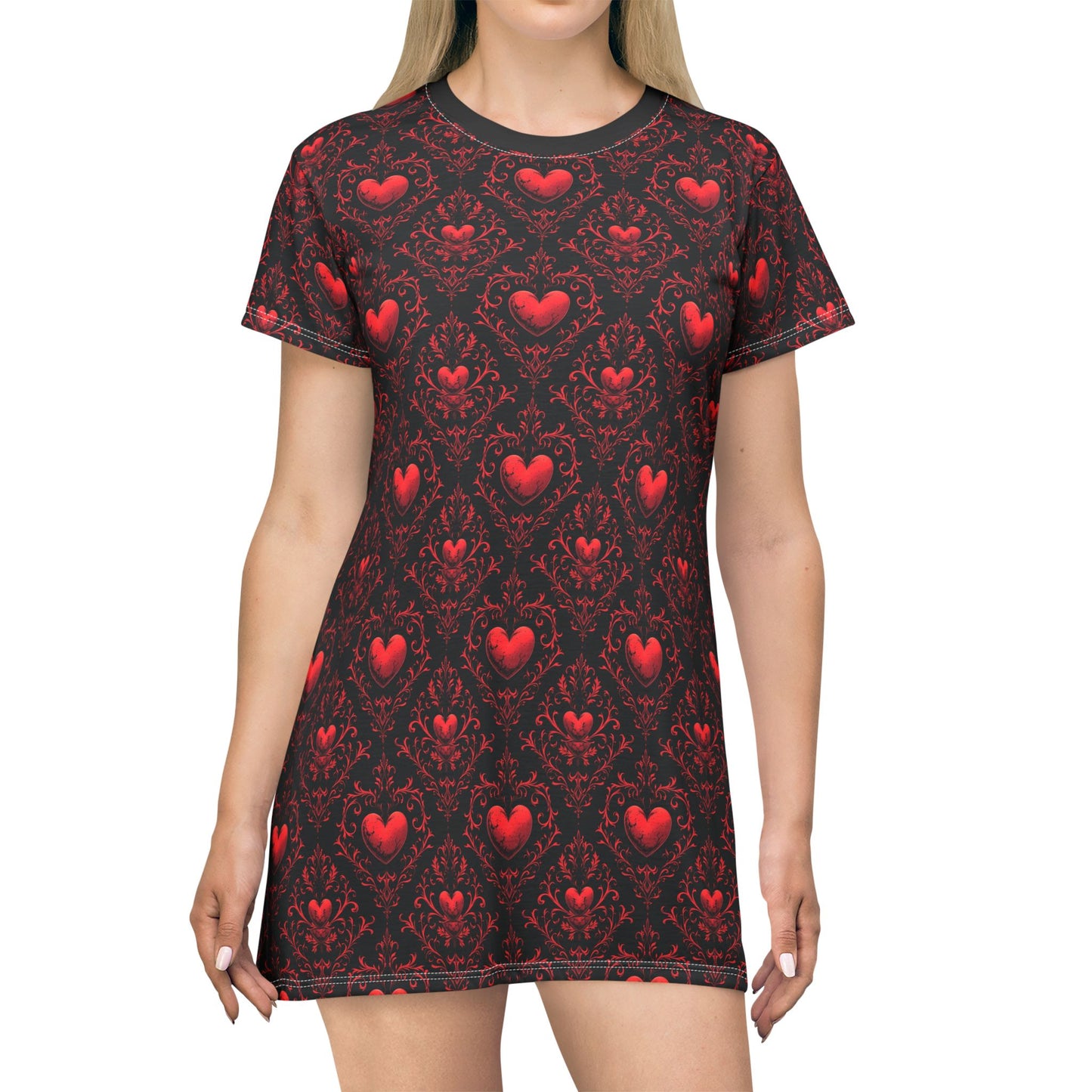 Romantic Heart Pattern T-Shirt Dress