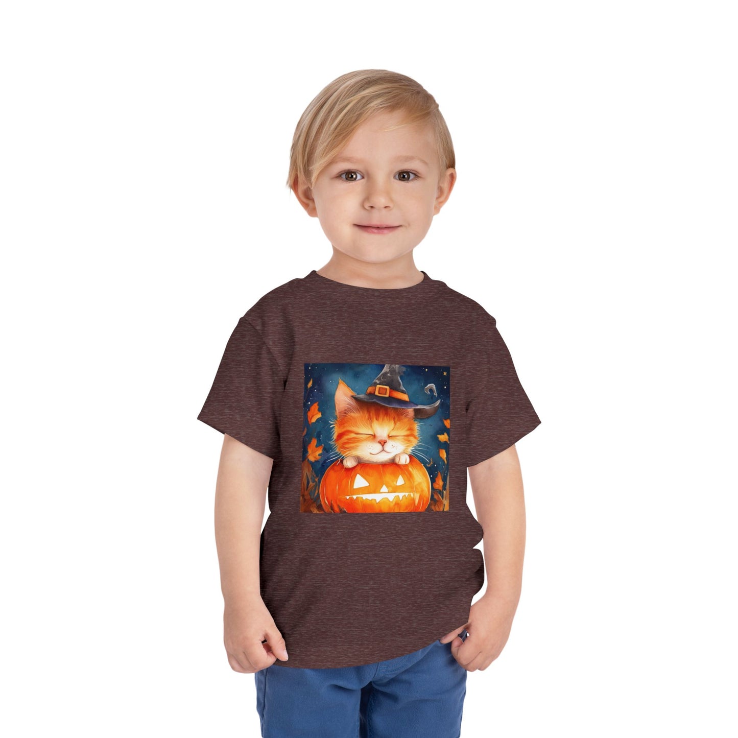 Cute Orange Cat on a Pumpkin Toddler Short Sleeve Tee