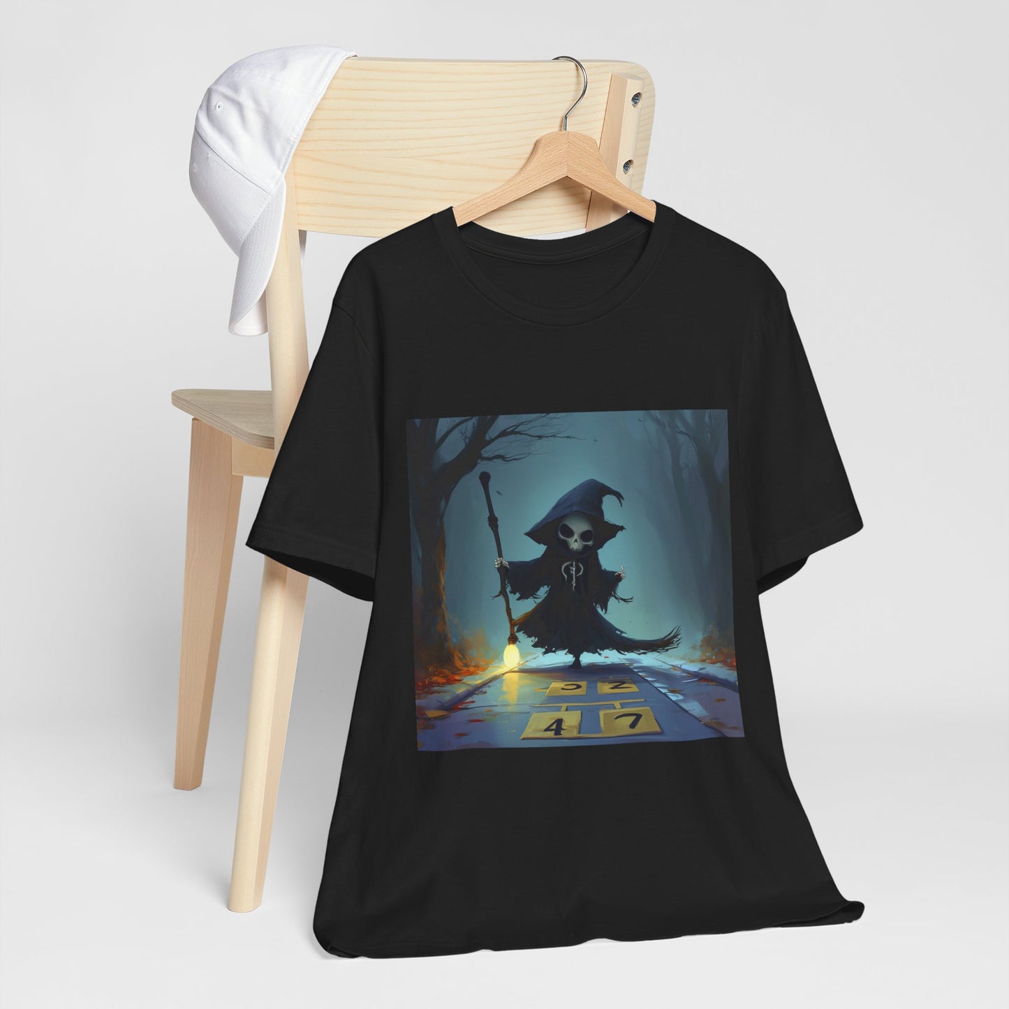 Grim Reaper Playing Hopscotch Unisex Jersey Short Sleeve Tee