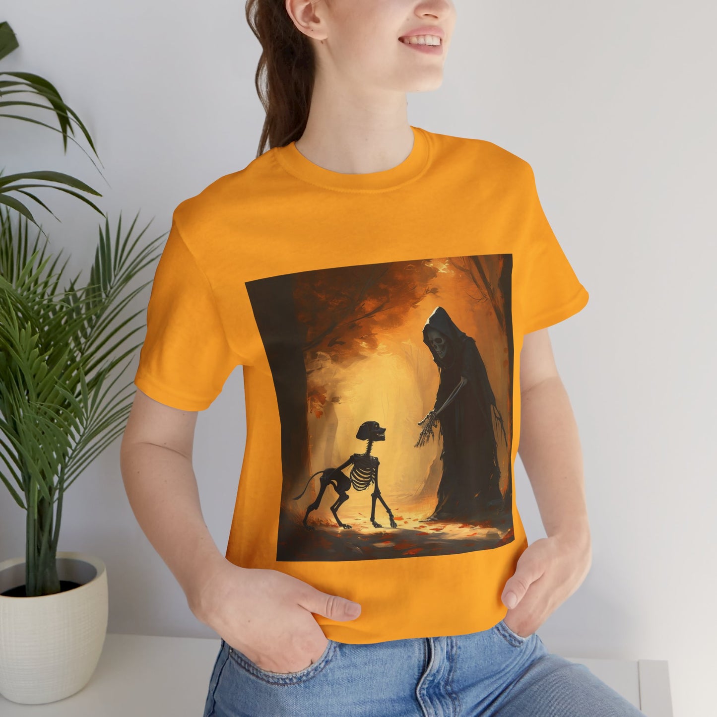 Grim Reaper Playing Fetch Unisex Jersey Short Sleeve Tee