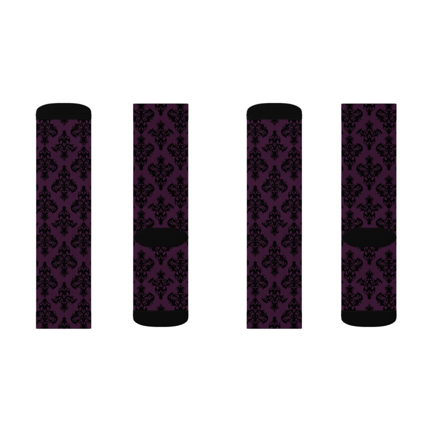 Purple and Black Victorian Damask Pattern Sublimation Socks