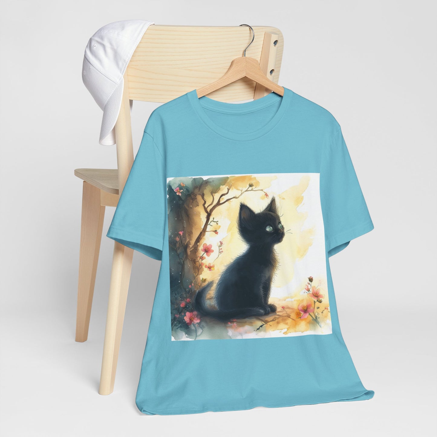 Floral Black Kitten Unisex Jersey Short Sleeve Tee