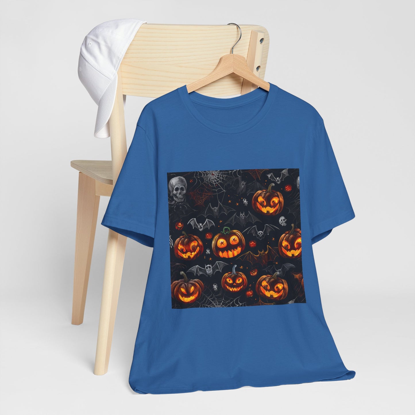 Spooky Pumpkin and Bats Pattern Unisex Jersey Short Sleeve Tee