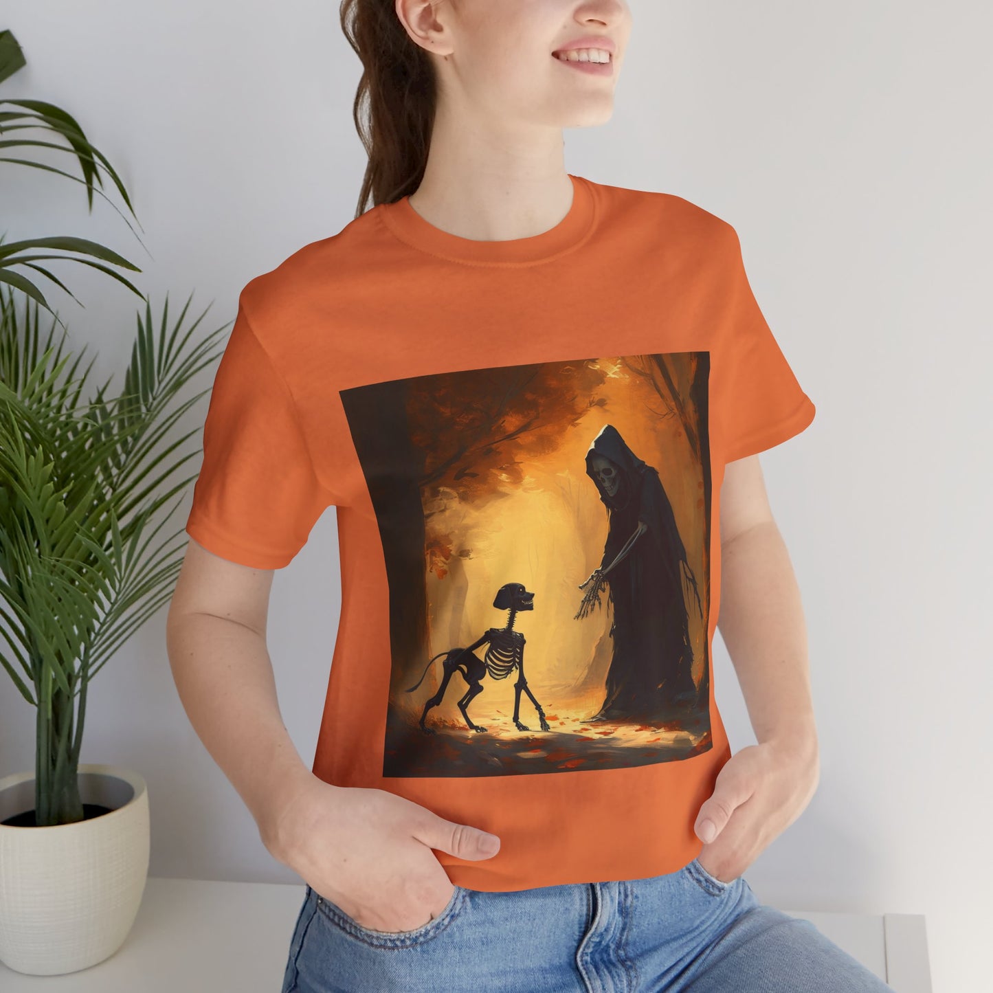 Grim Reaper Playing Fetch Unisex Jersey Short Sleeve Tee