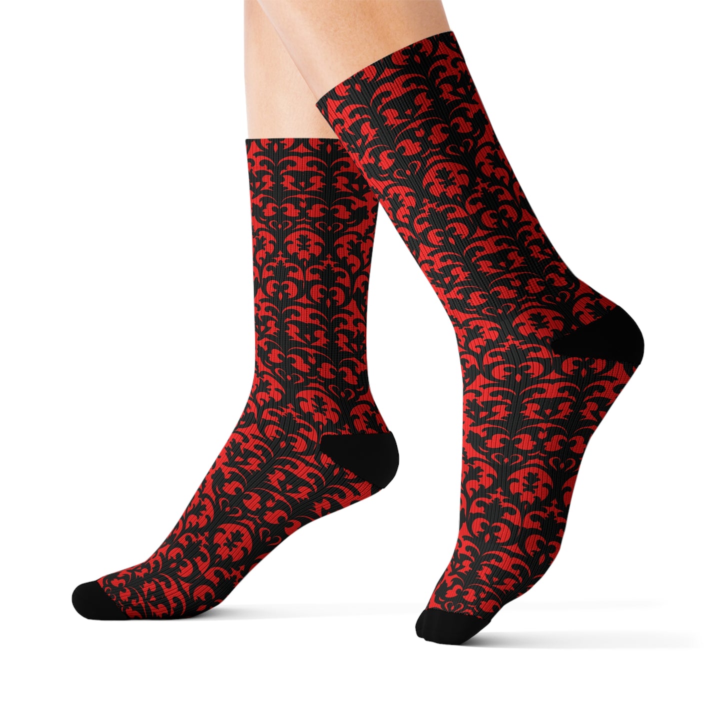 Red Victorian Gothic Damask Sublimation Socks