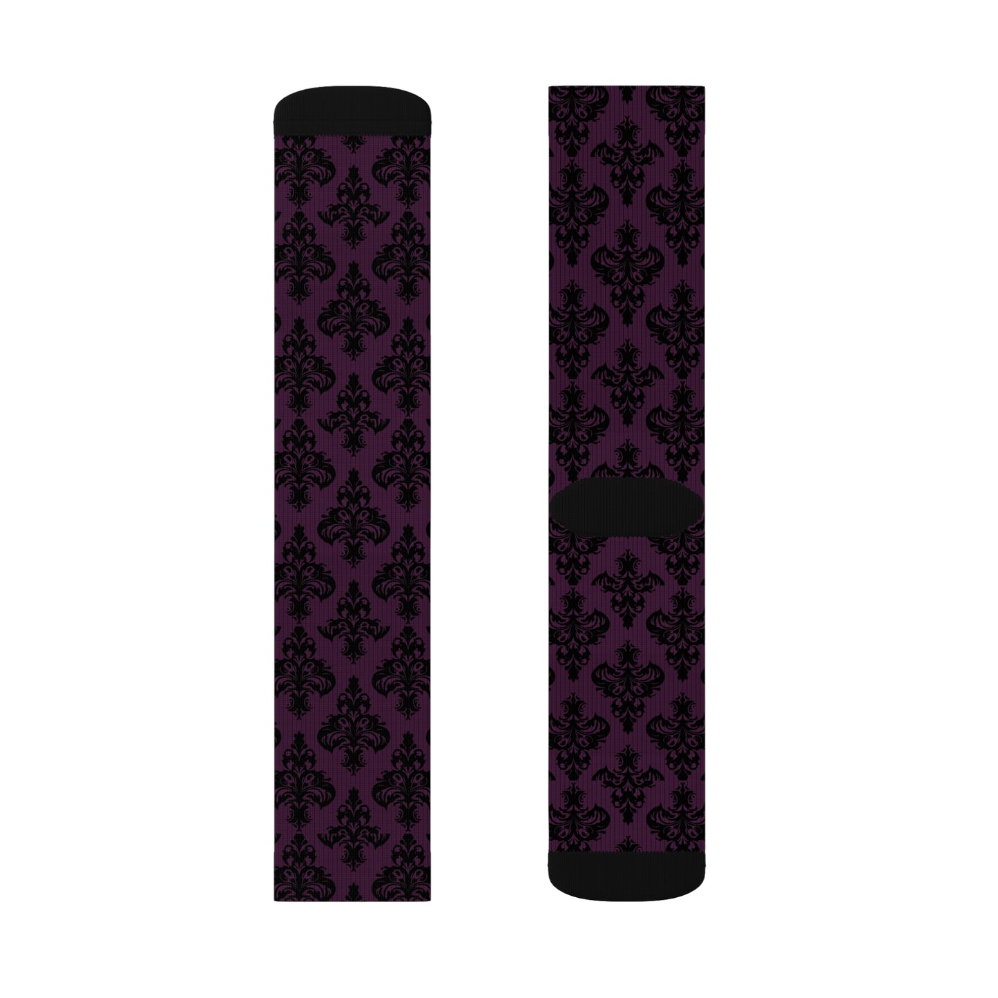 Purple and Black Victorian Damask Pattern Sublimation Socks