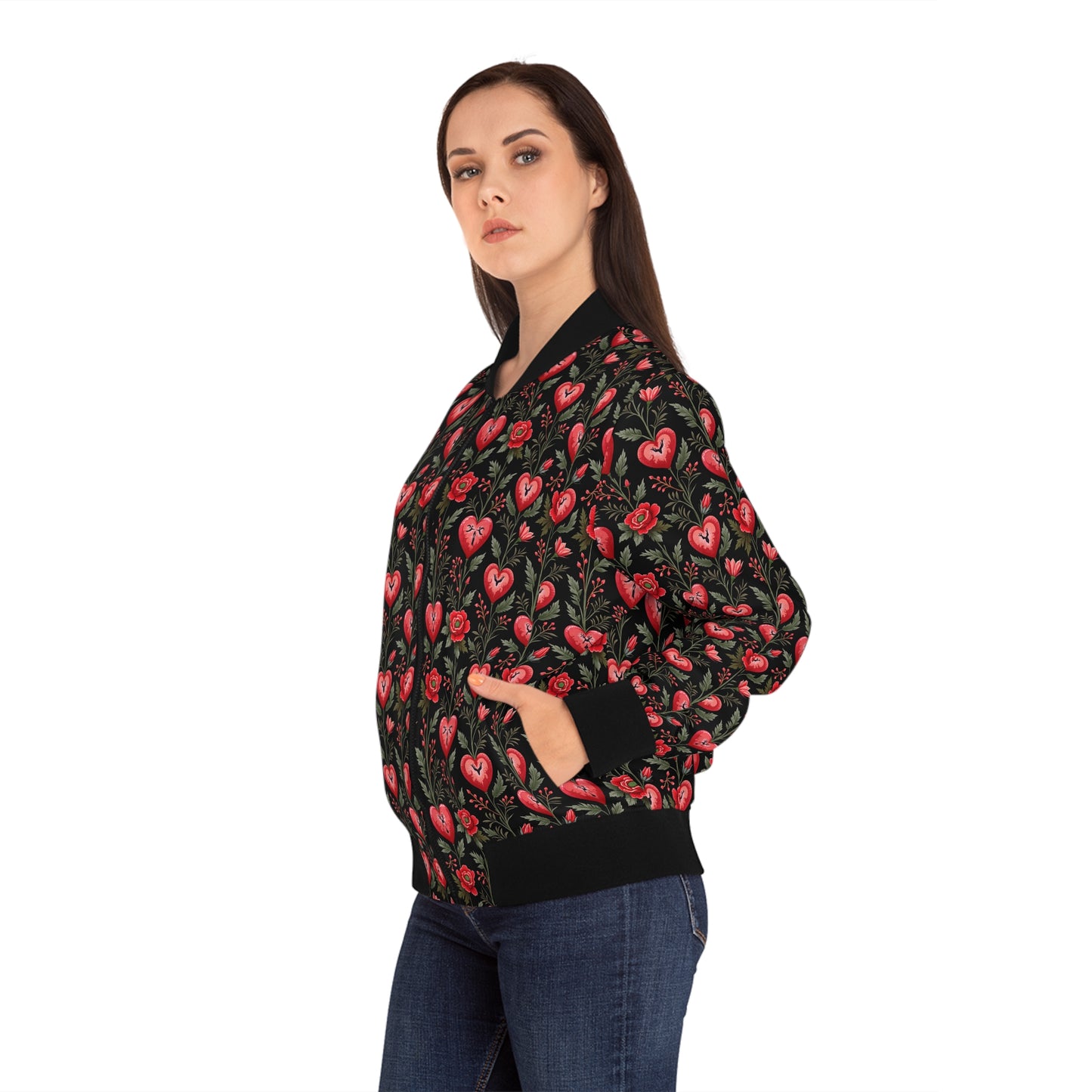 Heart Flowers Women's Bomber Jacket (AOP)