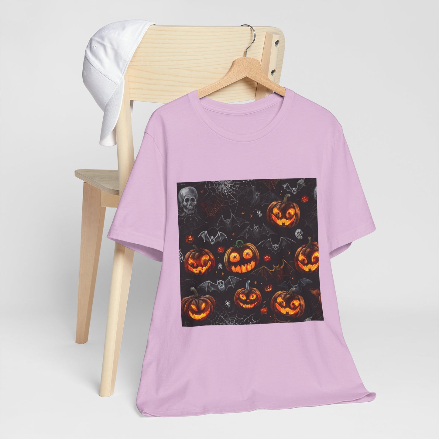 Spooky Pumpkin and Bats Pattern Unisex Jersey Short Sleeve Tee