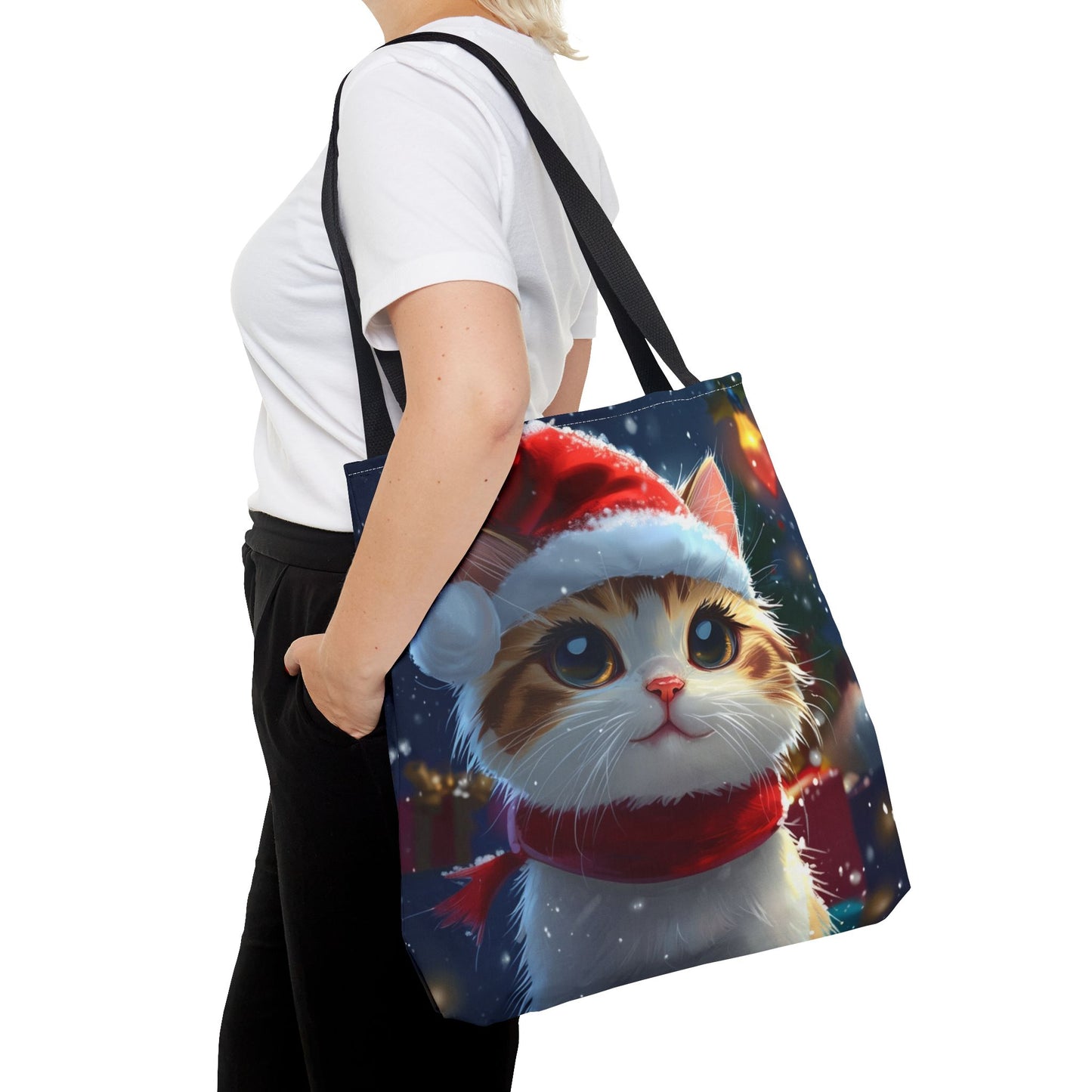 Cute Santa Hat Kitty Tote Bag (AOP)