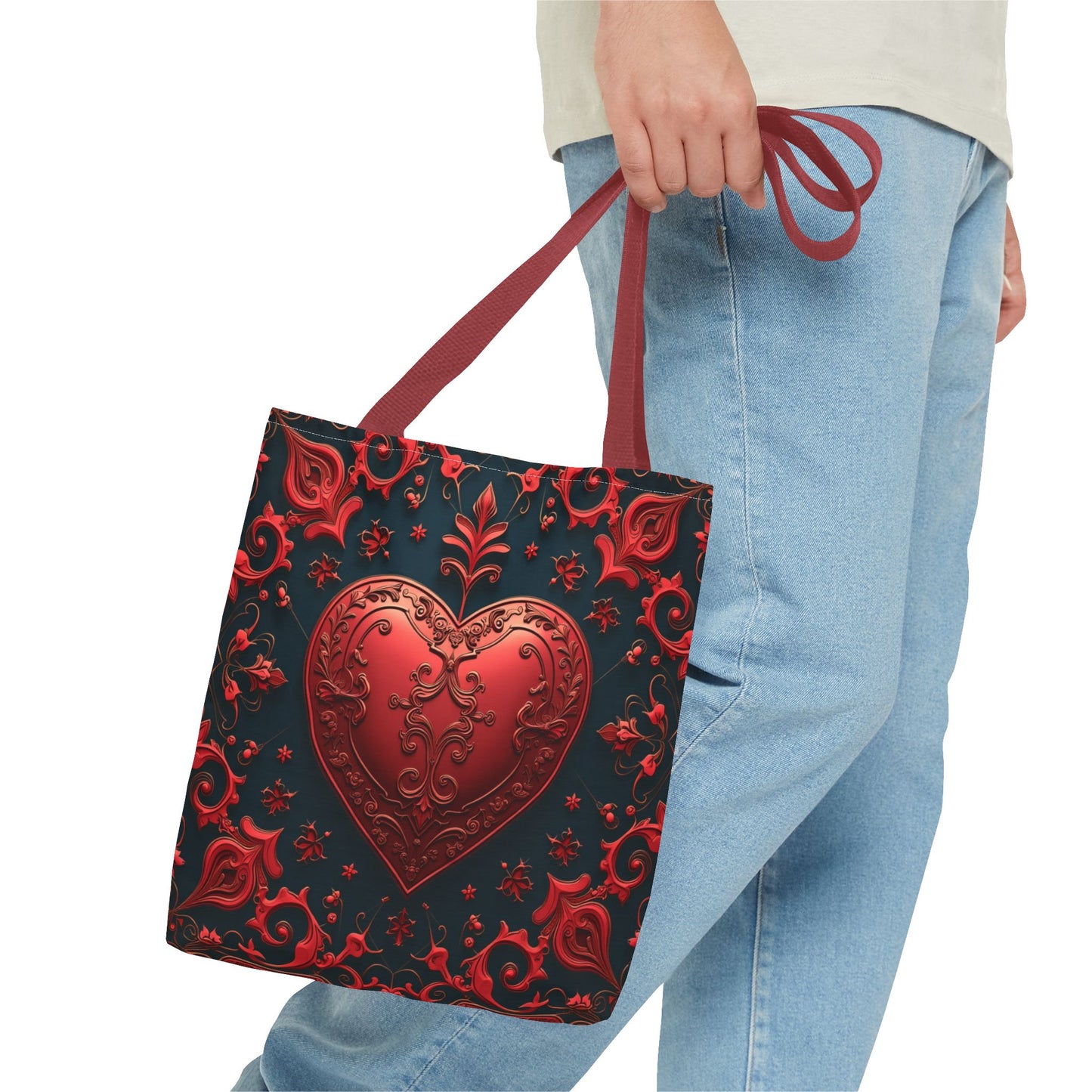 Intricate Red Heart Design Tote Bag (AOP)