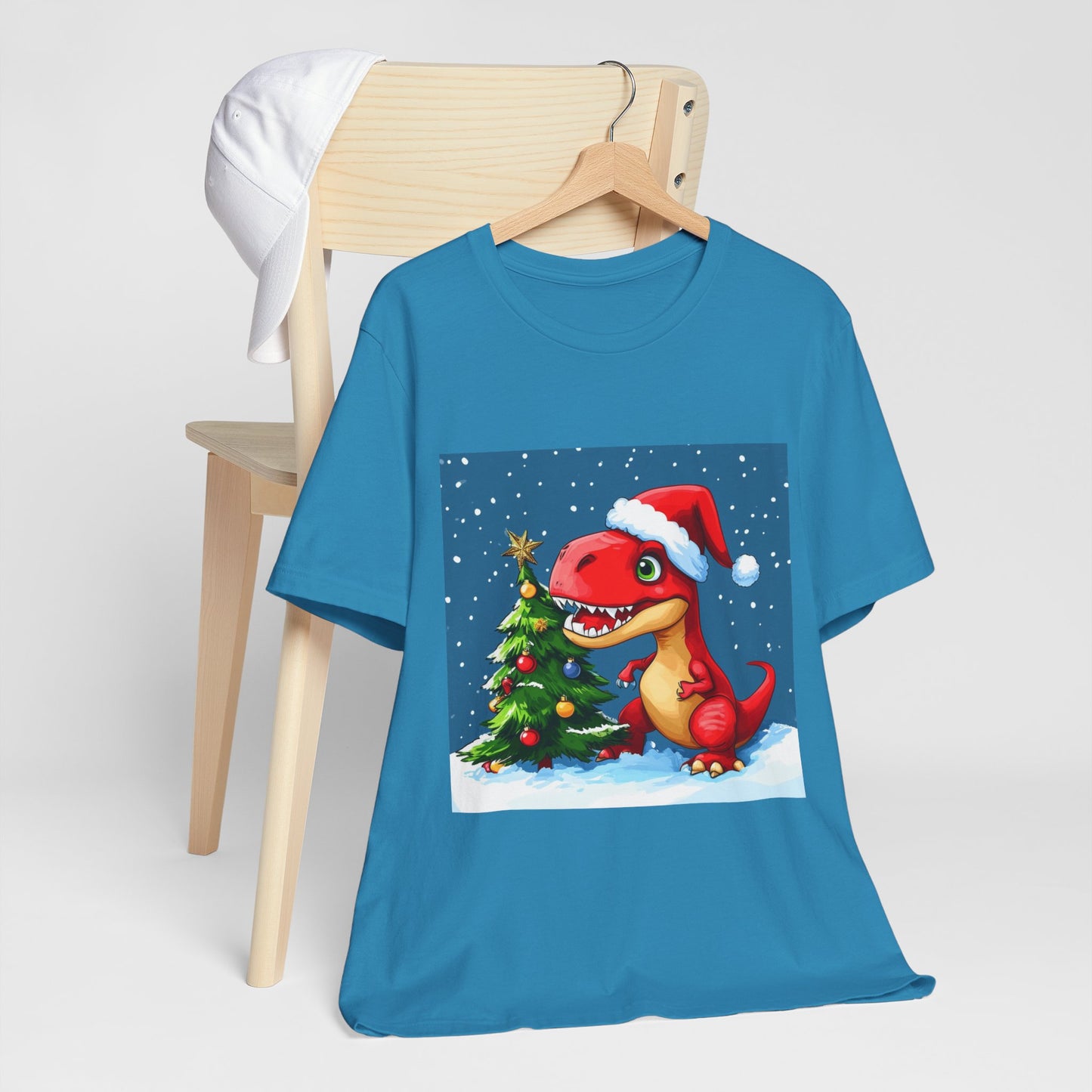 Red T-Rex Christmas Unisex Jersey Short Sleeve Tee