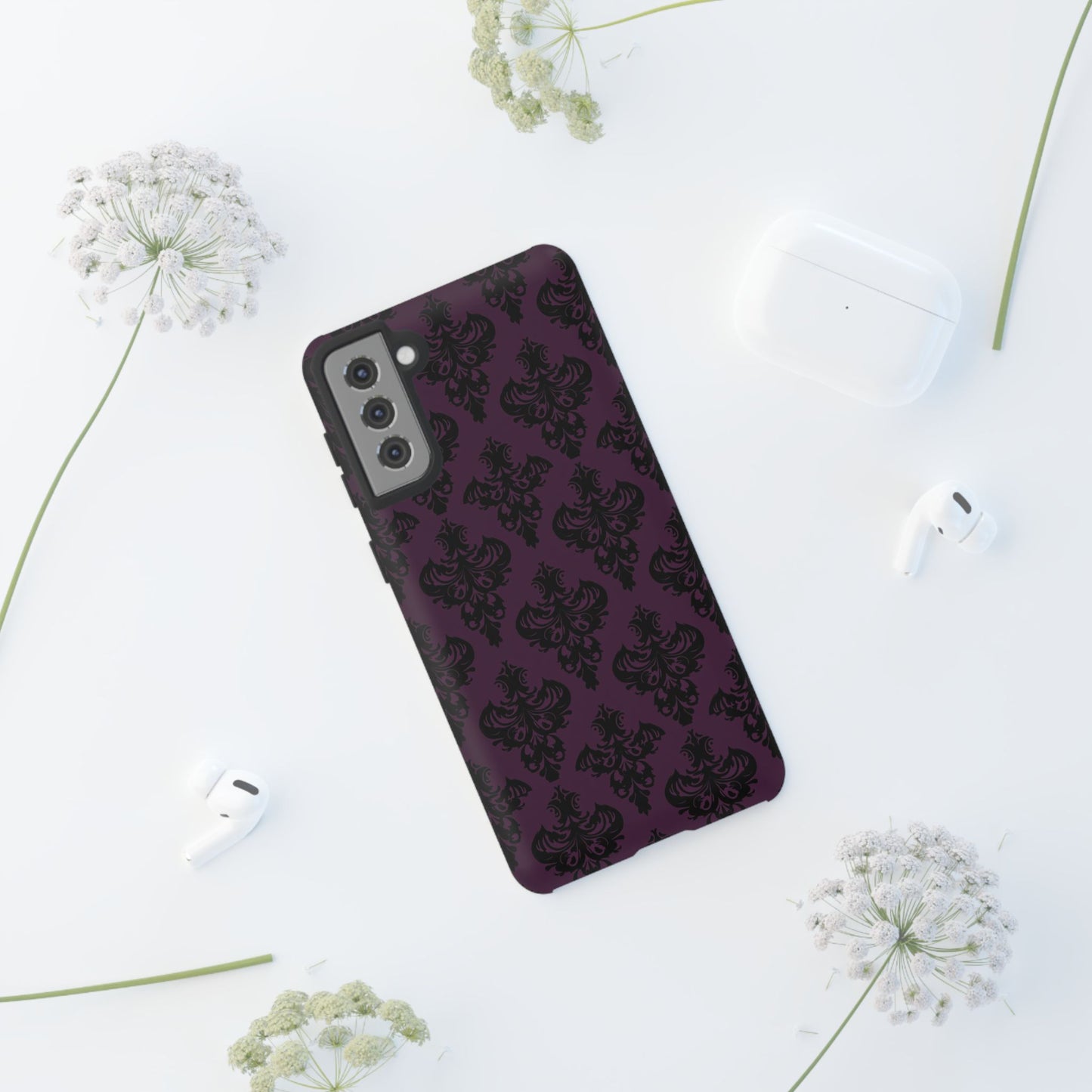 Purple and Black Victorian Damask Pattern Tough Cases