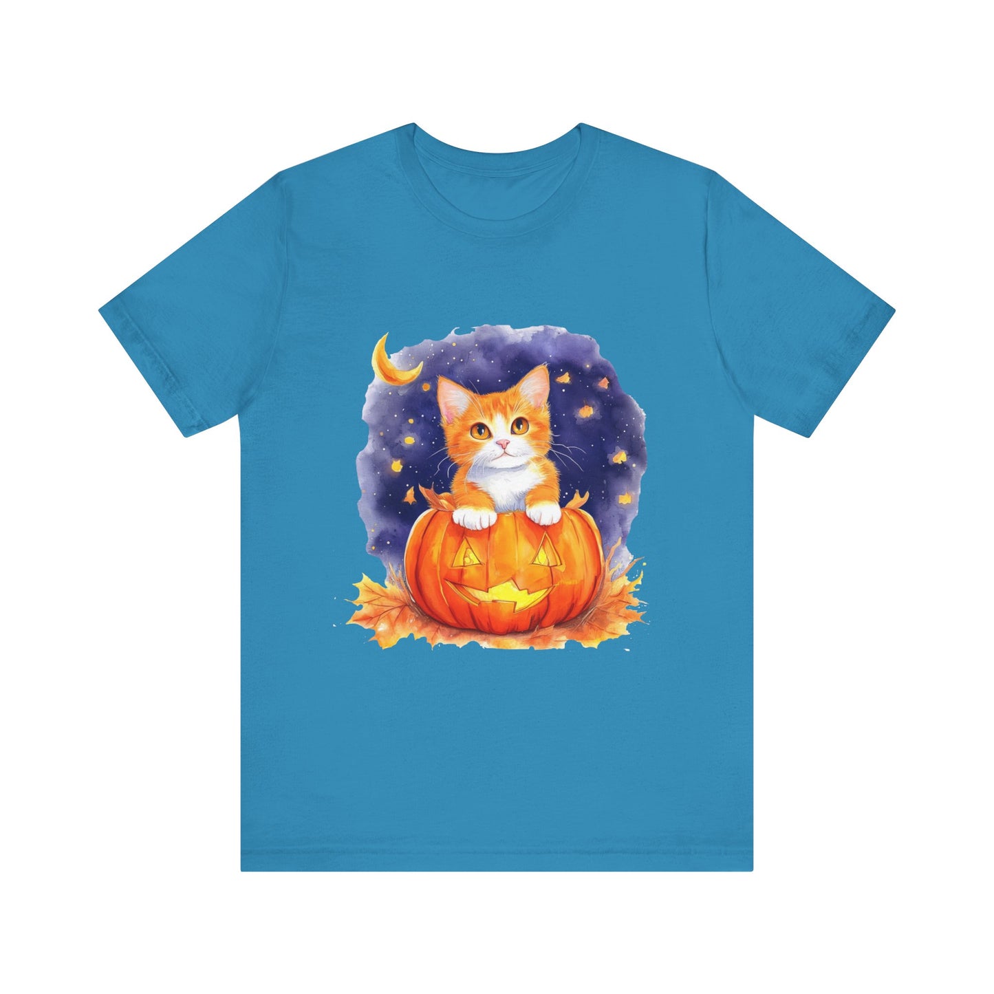 Fuzzy halloween pumpkin cat Unisex Jersey Short Sleeve Tee