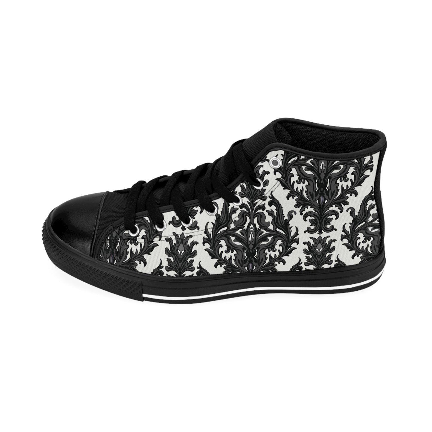 Victorian Gothic Grey and Black Pattern Women's Classic Sneakers