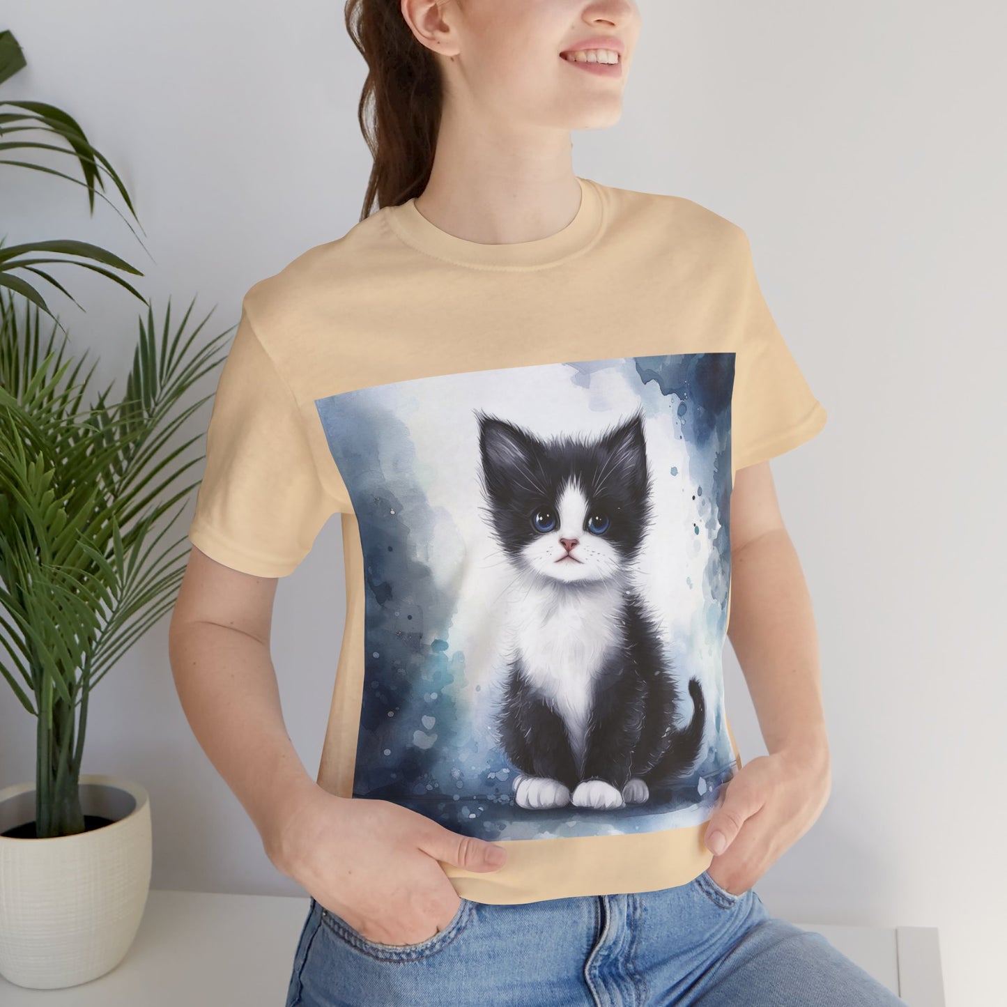 Watercolor Tuxedo Kitten Unisex Jersey Short Sleeve Tee