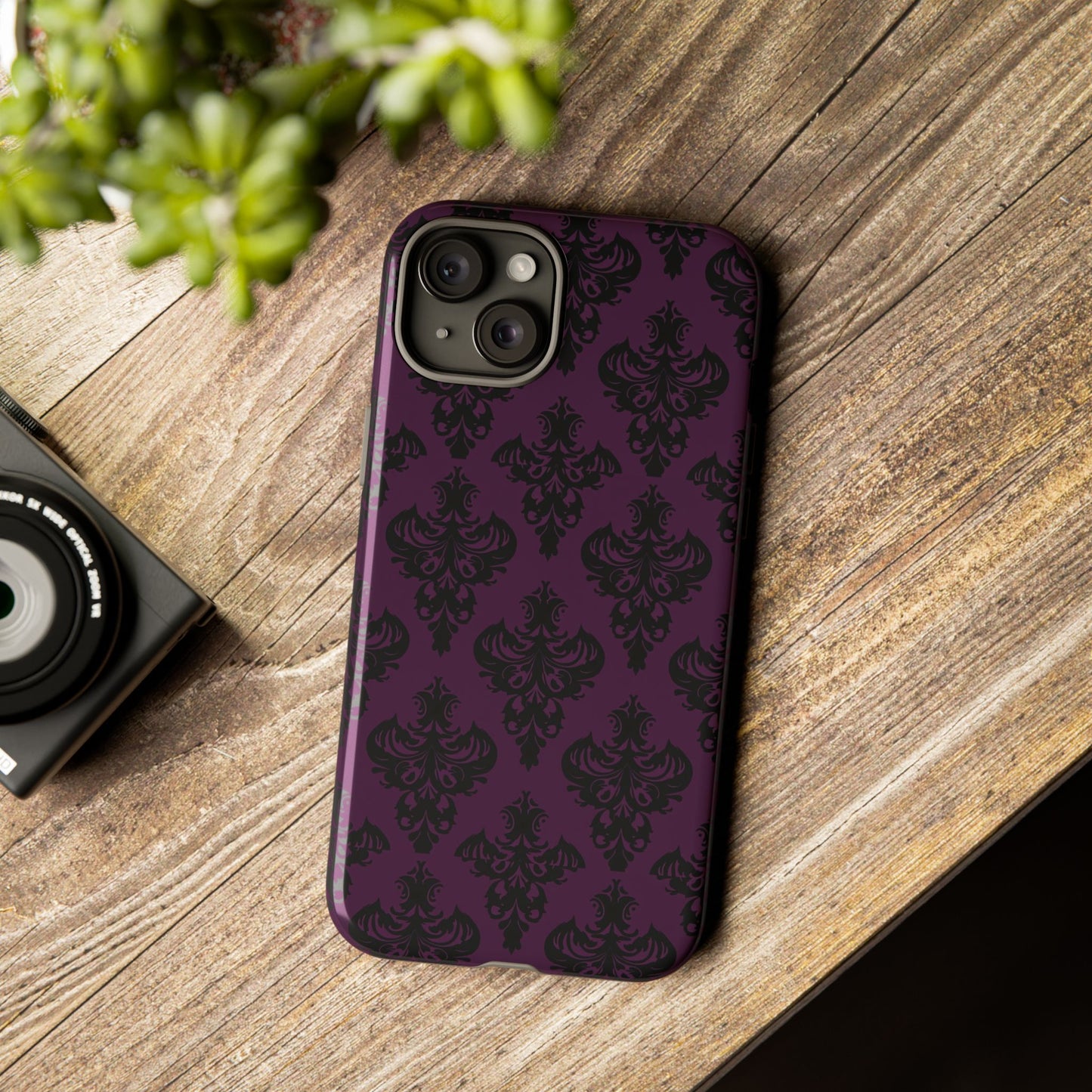 Purple and Black Victorian Damask Pattern Tough Cases